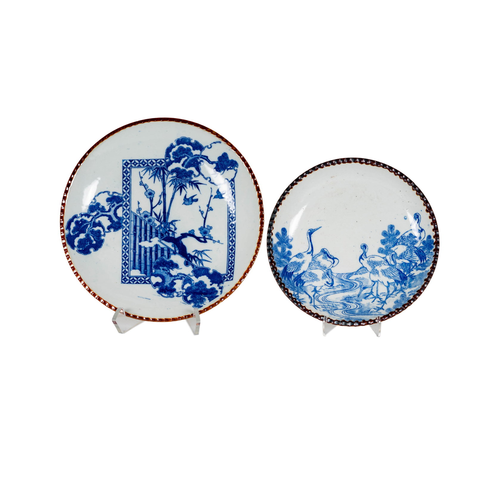 Two Chinese Blue and White DIshes: porcelain, unsigned, the larger: 12 in. dia., the smaller: 10 in. dia.
