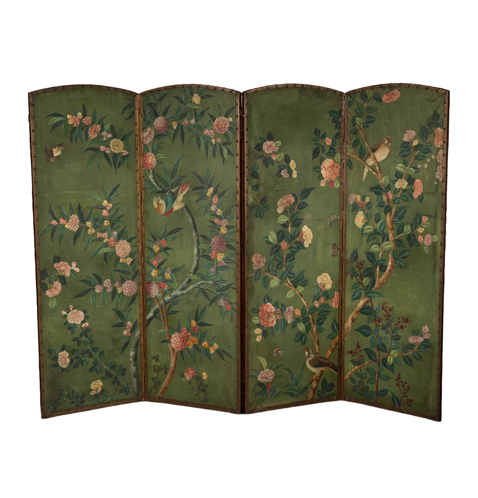 Antique Painted Four Panel Leather Screen (1 of 17)