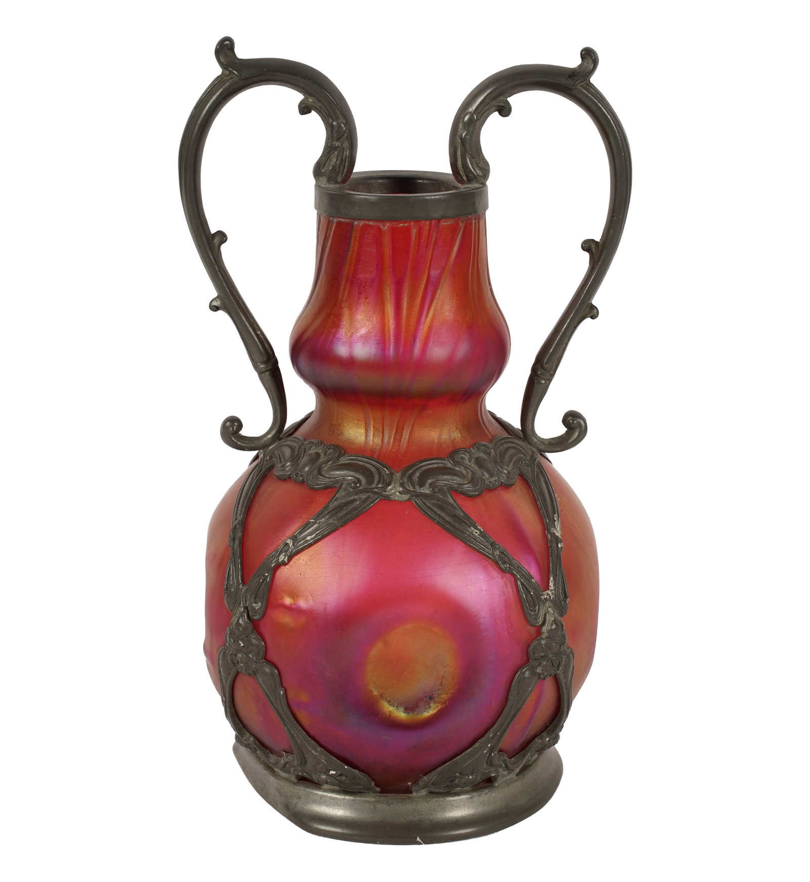 Loetz Art Glass Pewter Mounted Vase: 8 1/2 x 4 1/2 x 4 1/2 in.