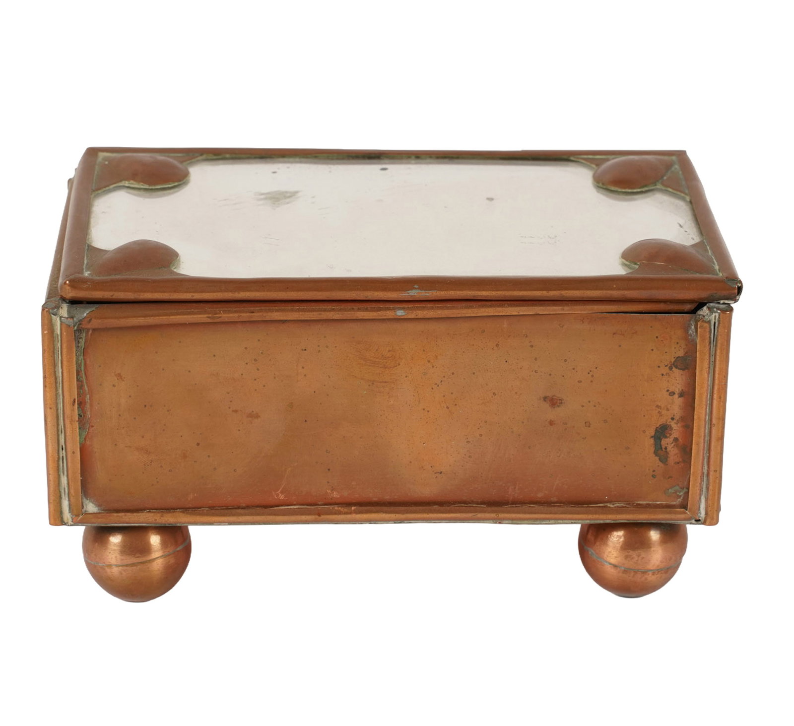 Hector Aguilar Mirrored Copper Dresser Box: marked to underside, 3 x 5 1/2 x 3 1/4 in.