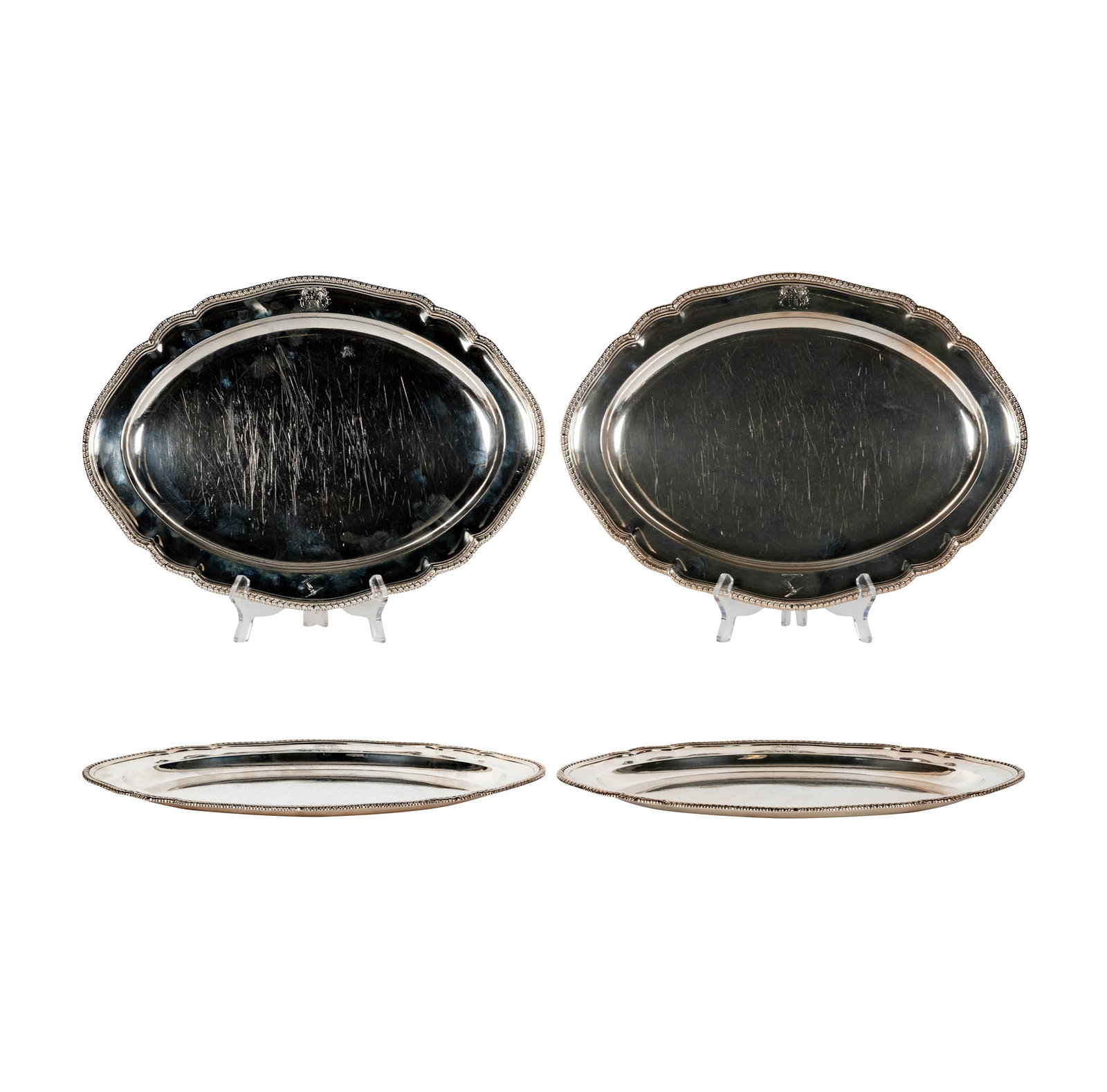 A Pair of English Silver Meat Platters: mark of WS, London, 15 1/2 x 11/ 1/4 in, approximately 2,216 grams