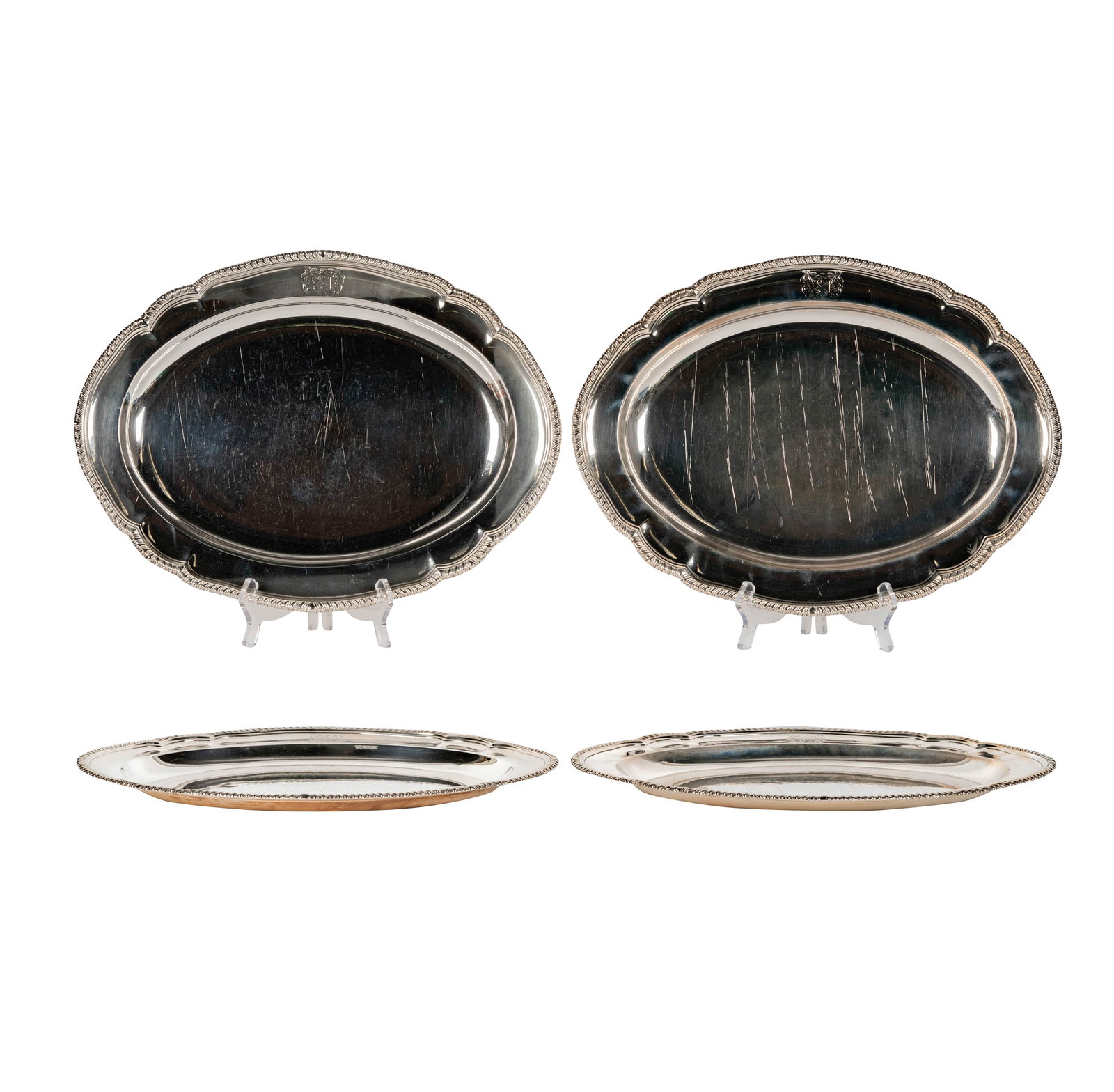 A Pair of English Silver Meat Platters: mark of Robert Garrard, London, 1795, 16 x 12 in., approximately 2,783 grams