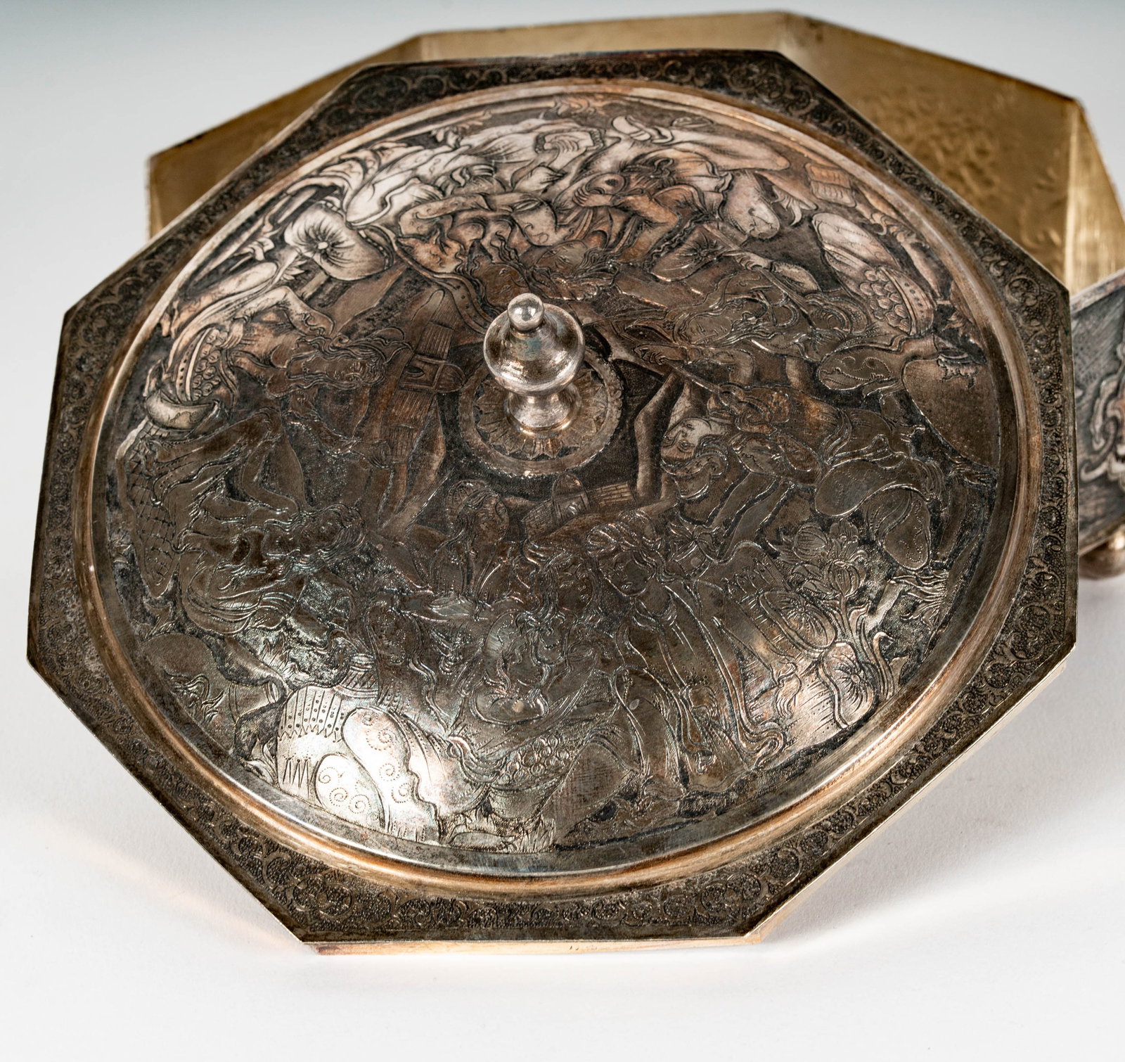 A Persian 84-Standard Silver Octagonal Table Box - 8