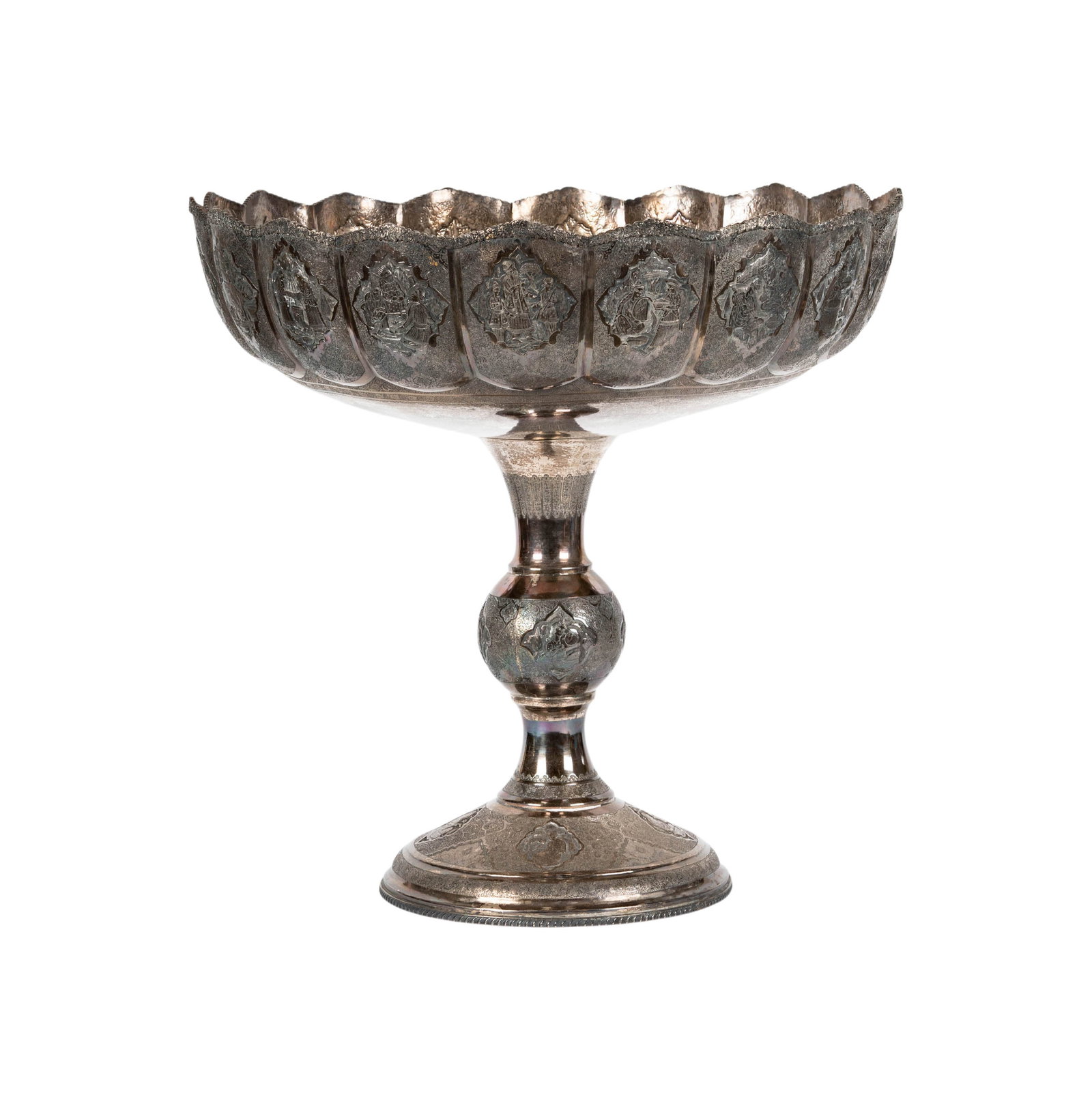 A Large Persian Silver Center Bowl: apparently unmarked, approximately 7,057 grams, 22 1/2 x 23 in.