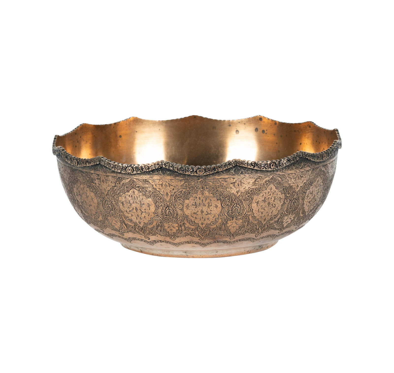 A Persian Silver Banded Bowl: marked to underside, approximately 634 grams, 3 1/2 x 9 1/2 in.