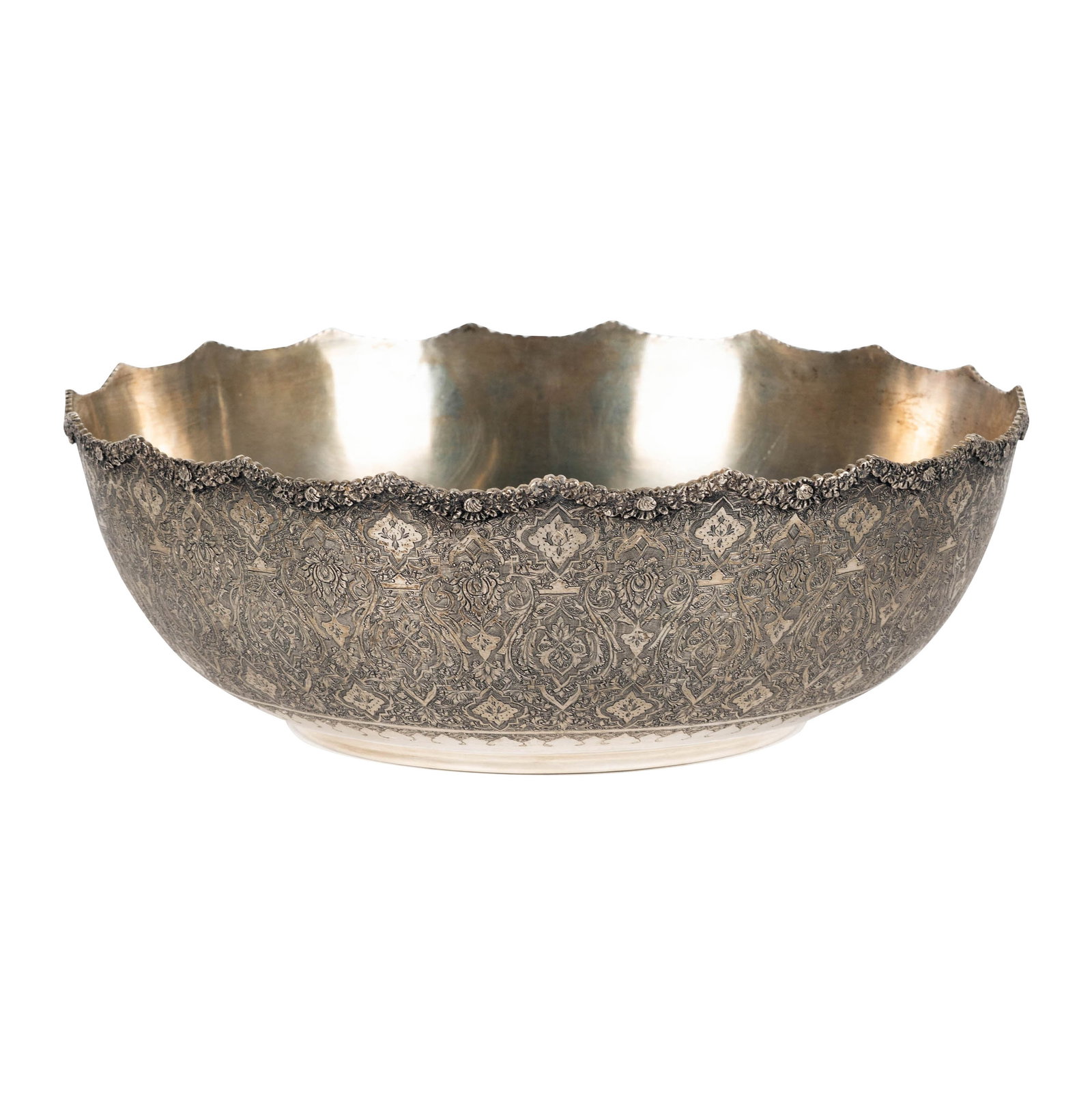 A Persian 84-Standard Silver Banded Bowl: marked "84" and with further mark to underside, approximately 1,391 grams, 5 x 13 in.