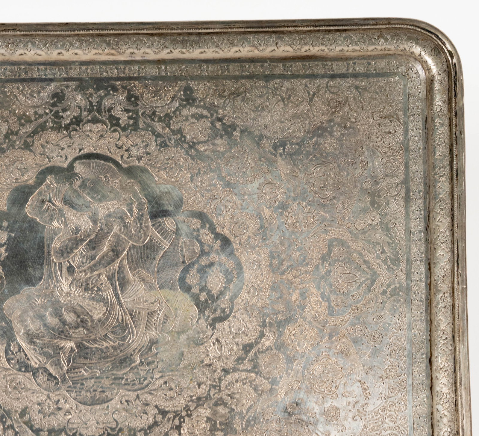 A Persian Silver Rectangular Tray - 3