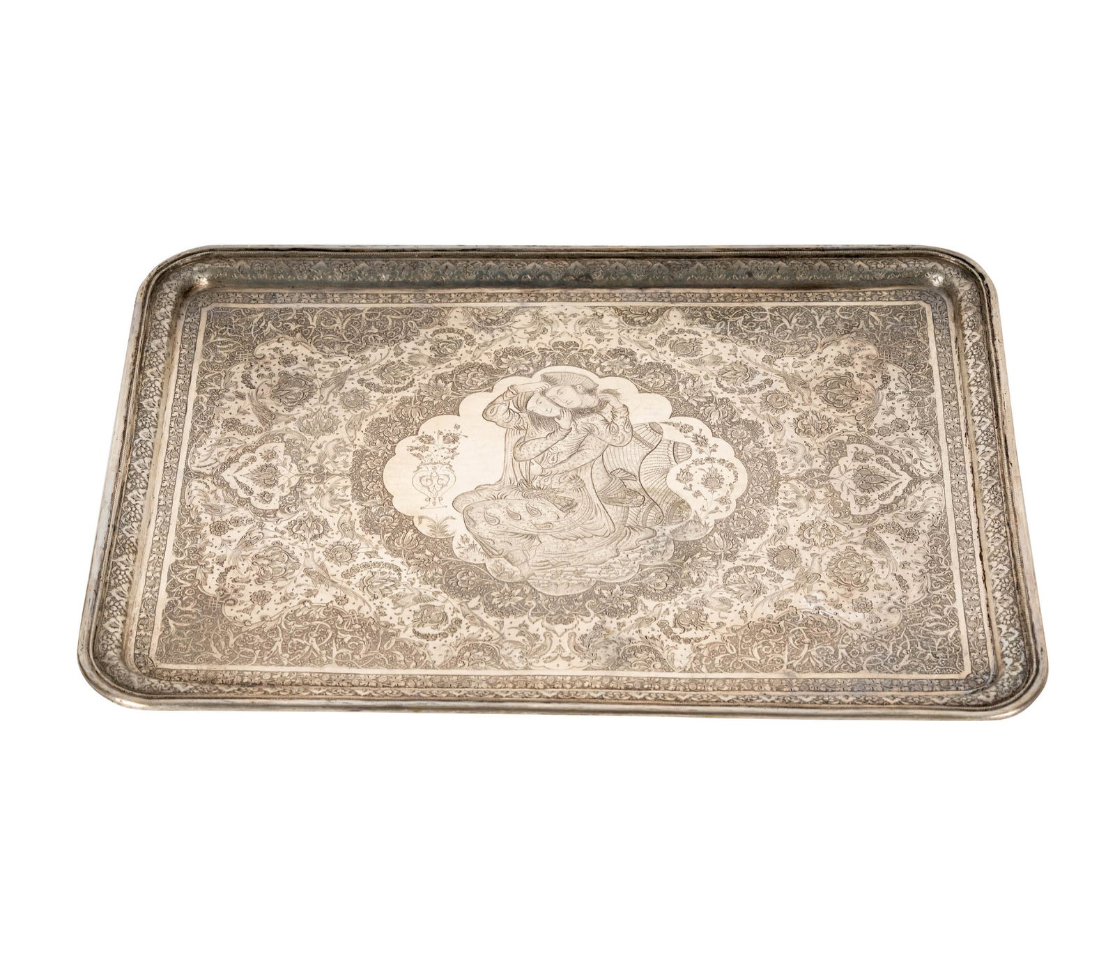 A Persian Silver Rectangular Tray - 8