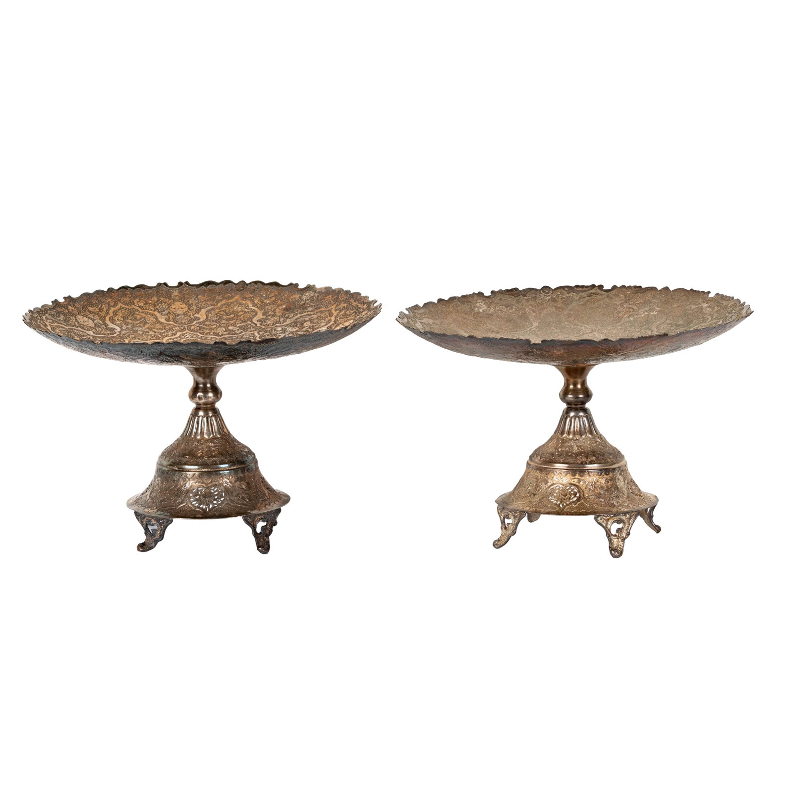 A Pair of Persian Sterling Pedestal Dishes: 9 1/2 x 14 1/4 in. approximately 2,998 grams