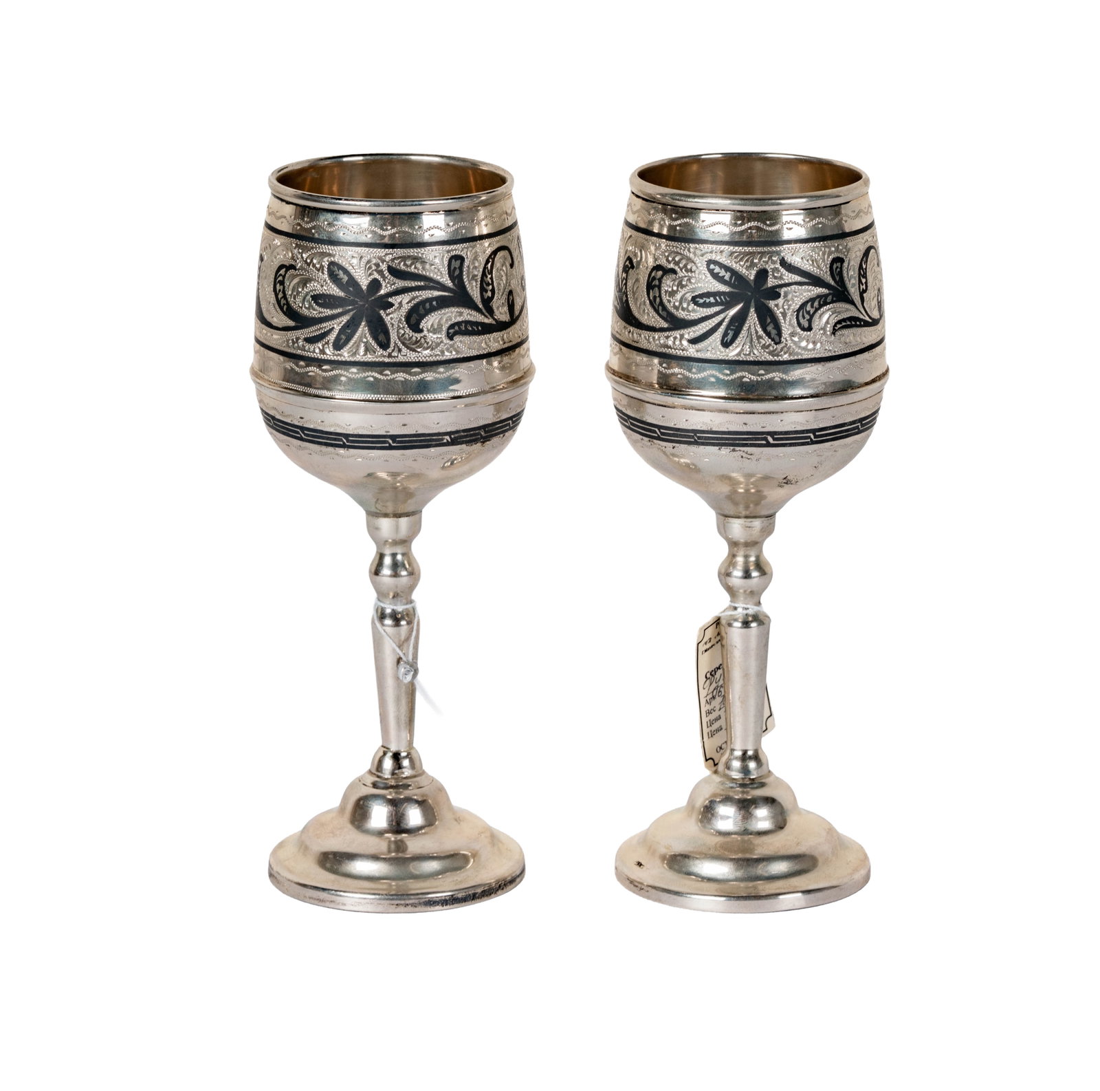 A Pair of Russian Silver and Enamel Cups: marked 875, 6 x 2 1/4 in., approximately 256 grams