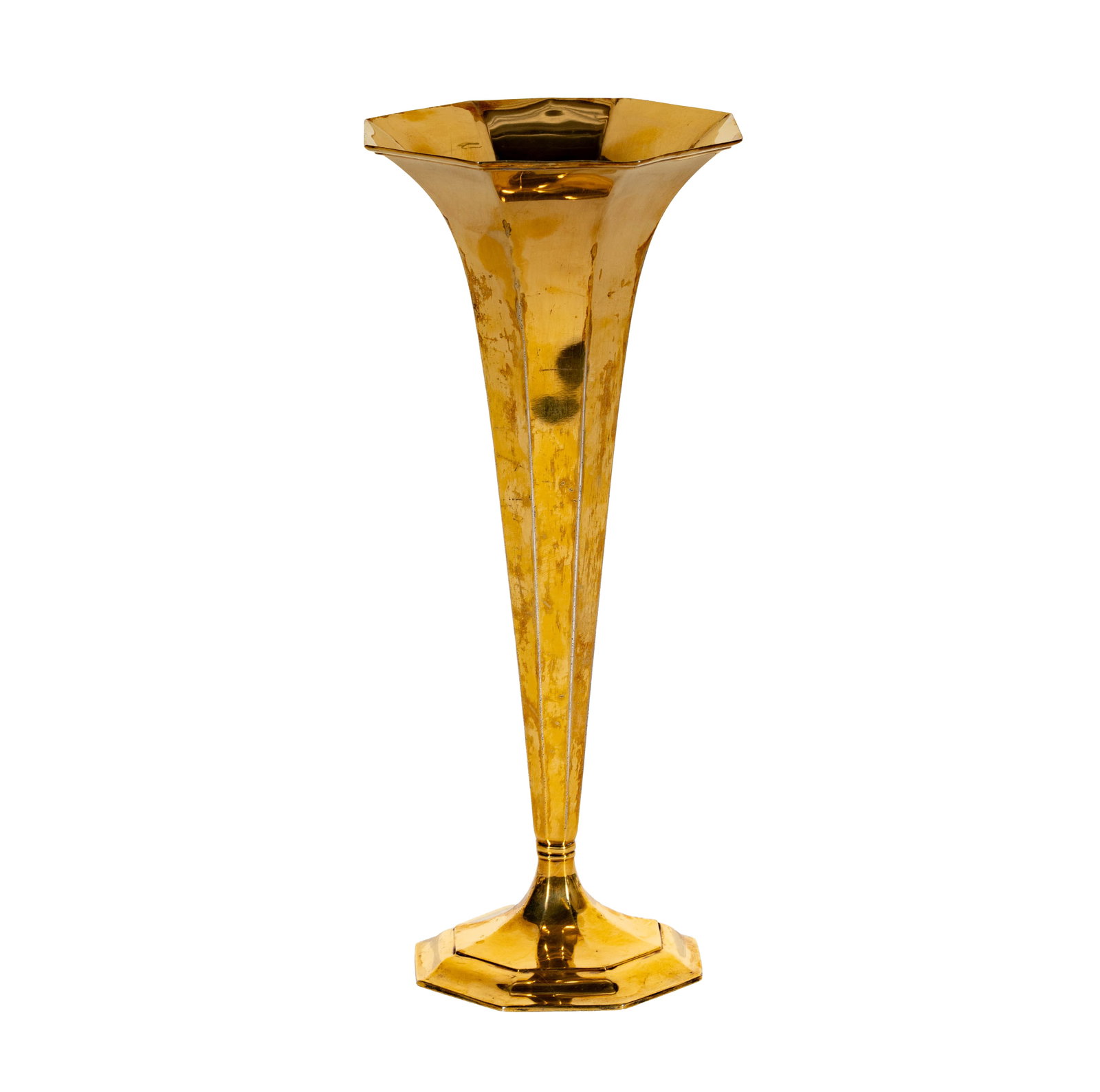A Tiffany and Co. Gilt Sterling Trumpet Vase: New York, NY 1907-1947 (Directorship of John C. Moore), pattern number 18377, (marked to underside), of tapering octagonal form with weighted base, approximately 505 grams gross, 11 1/2 in. high