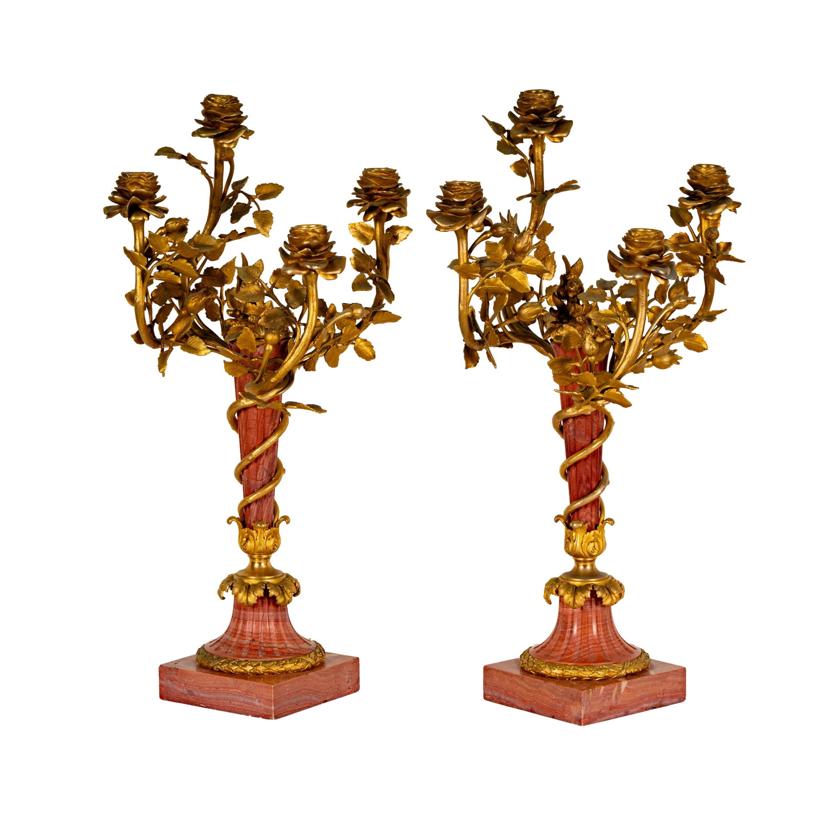 A Pair of French Marble and Gilt Bronze Candelabra: 23 1/2 in. high