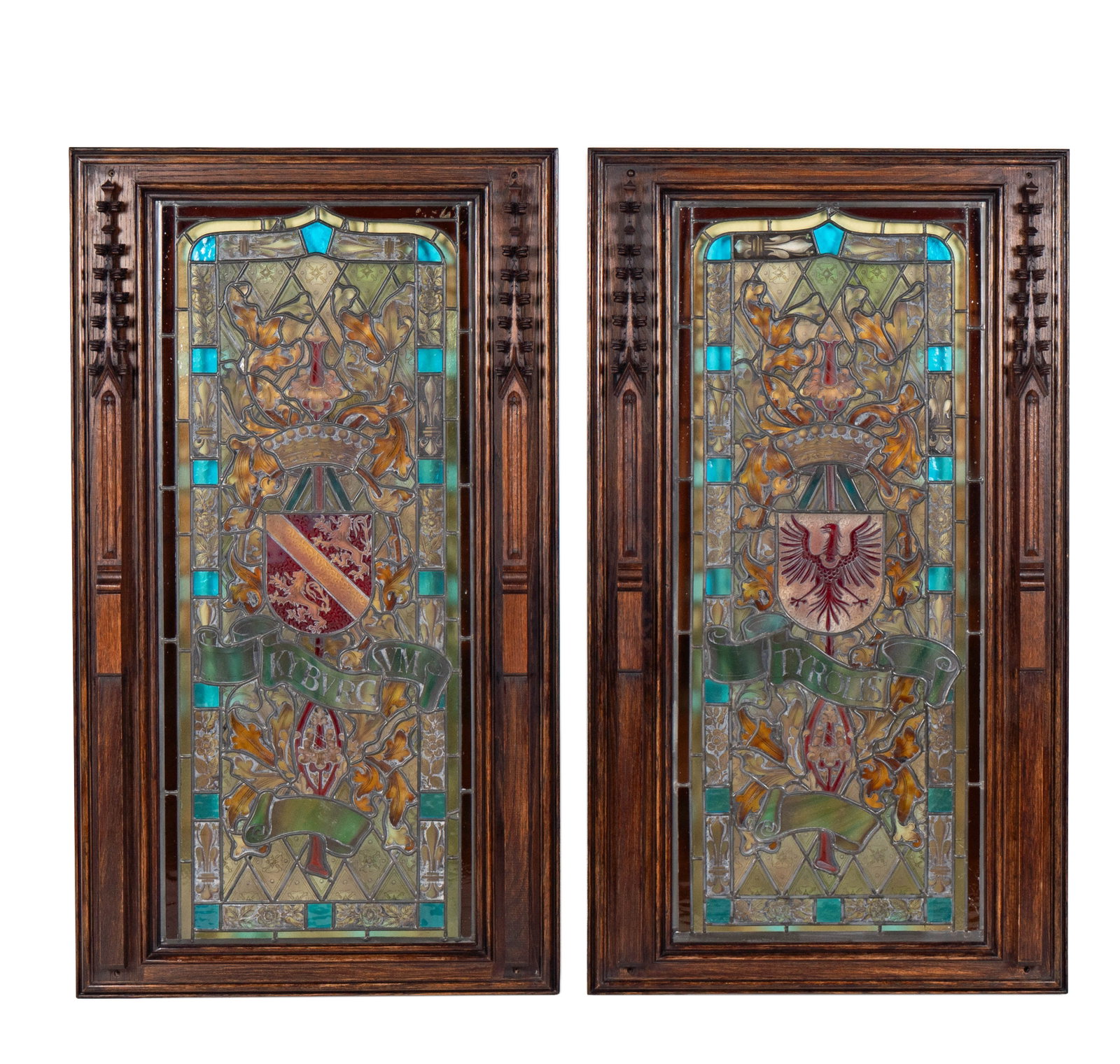 A Pair of Leaded Glass Panels: overall: 54 1/2 x 31 x 3 in.