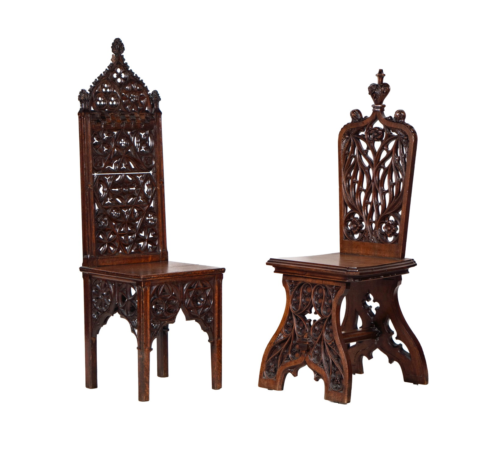 Two Assorted Gothic Hall Chairs: taller chair from the Juliens Auction of Cher's Collection in 2006