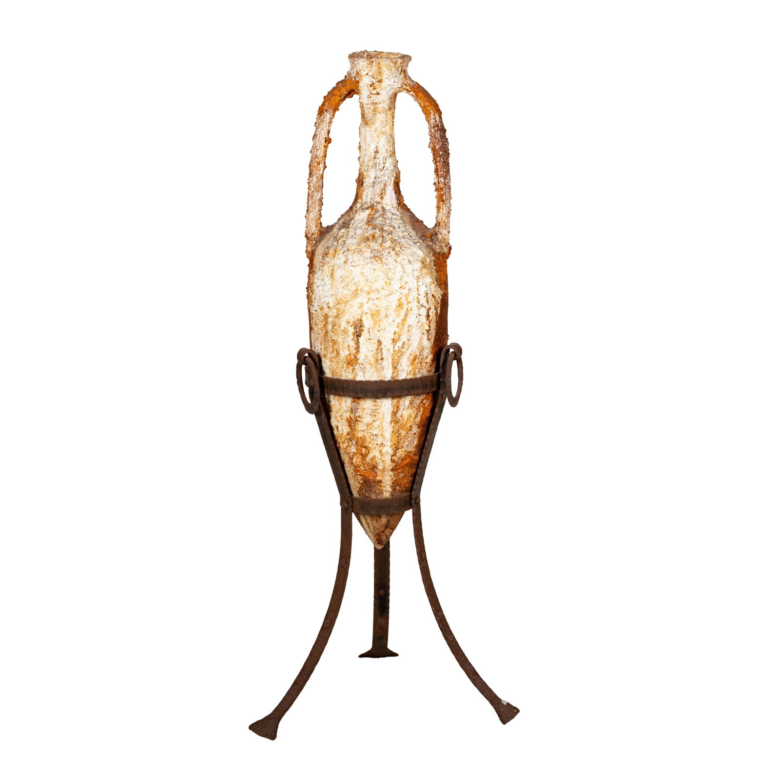 A Roman Archaic Amphora: with iron stand, amphora: 35 x 10 1/2 in., Overall: 47 in. high