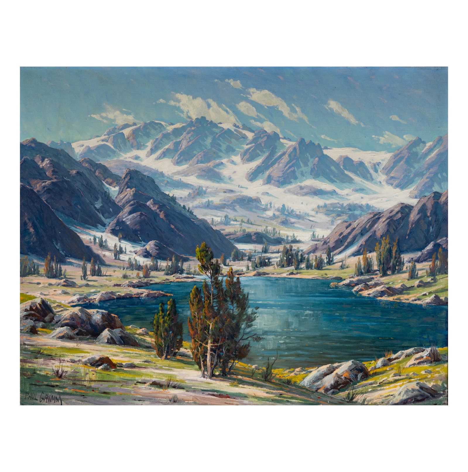 Paul A. Grimm (1891-1974), Lofty Summits: oil on canvas, signed lower left, signed and titled verso, 24 x 30 in., frame: 31 1/2 x 37 1/2 in.