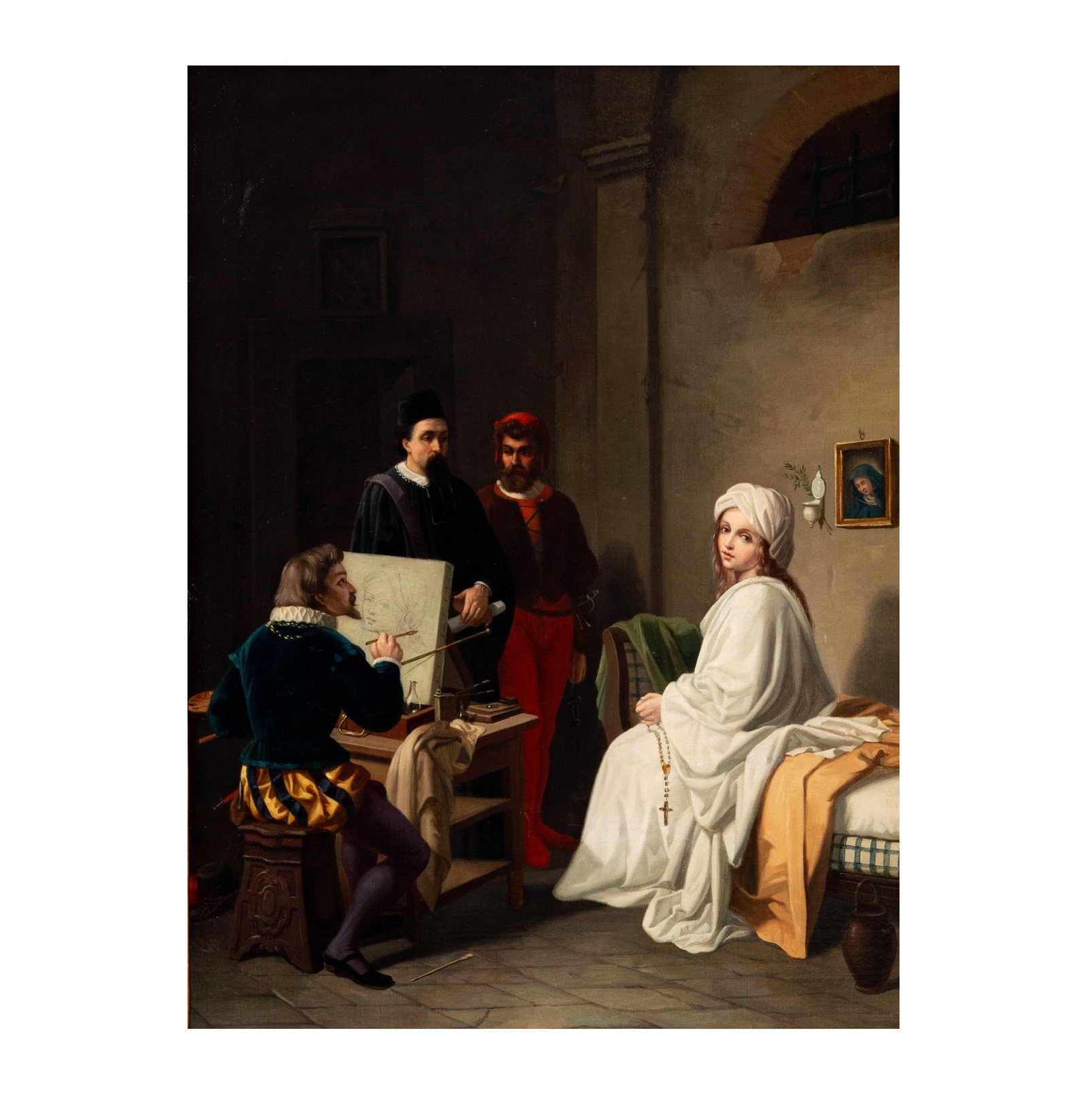 Italian School; Beatrice Cenci Being Sketched by Guido Reni: oil on canvas, relined, apparently unsigned, 33 1/2 x 24 in, in an antique giltwood frame, 43 1/2 x 35 Property from a Santa Fe, New Mexico estate