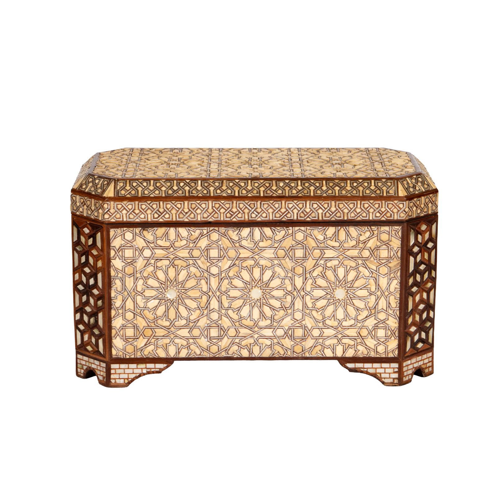 A Moroccan-Style Bone Inlaid Octagonal Trunk: with hinged top, 21 x 30 3/4 x 19 in.