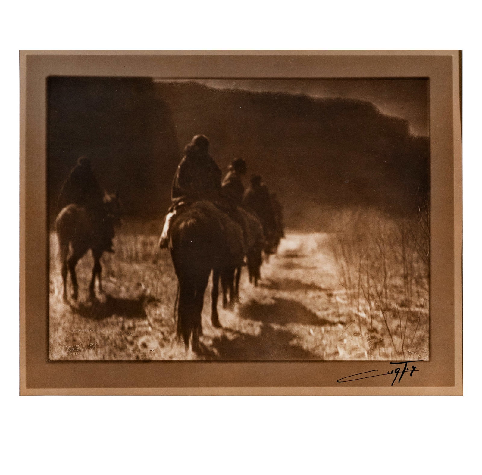 Edward Sherriff Curtis (American 1868-1952): The Vanishing Race: 5 5/8 x 7 1/2 in., frame: 21 1/4 x 22 1/2 in.