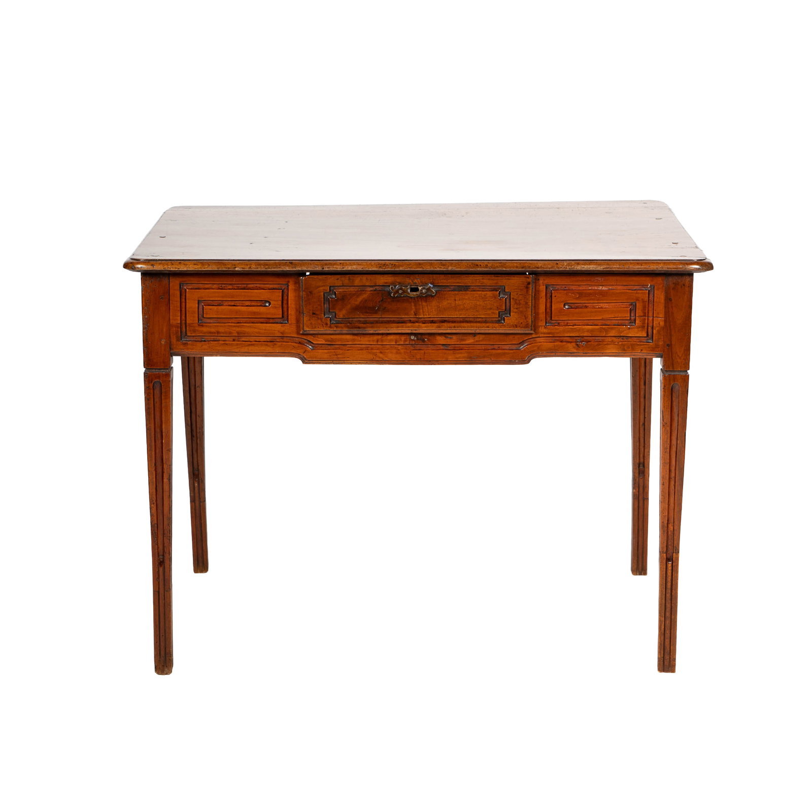 An Antique French Neoclassical style Single Drawer Table: with single drawer and key, 29 1/2 x 39 1/2 x 25 1/2 in.