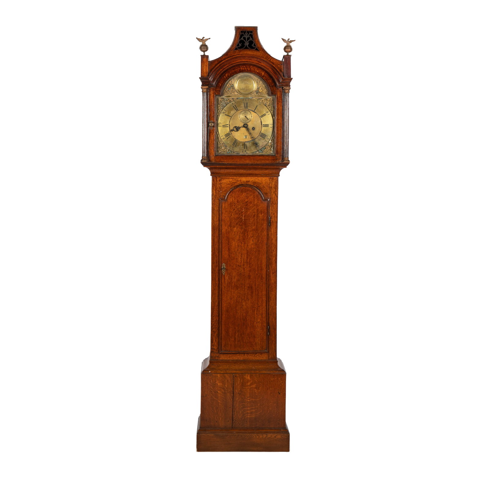 Georgian Oak Grandfathers Clock: including weights and pendulum, 86 x 19 x 9 3/4 in.
