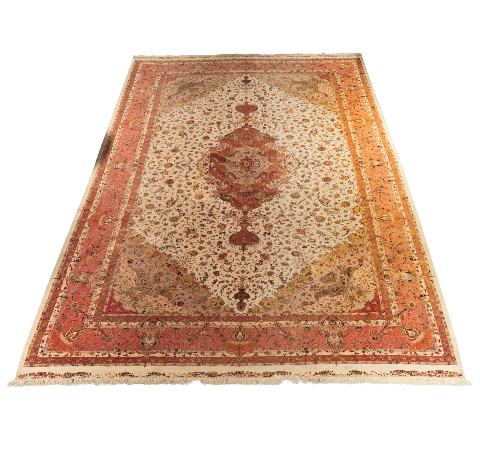 A Silk Tabriz Palatial Area Rug 27'6" x 16'2"" ": silk and wool, signed, 27'6" x 16'2" A Southern California Estate