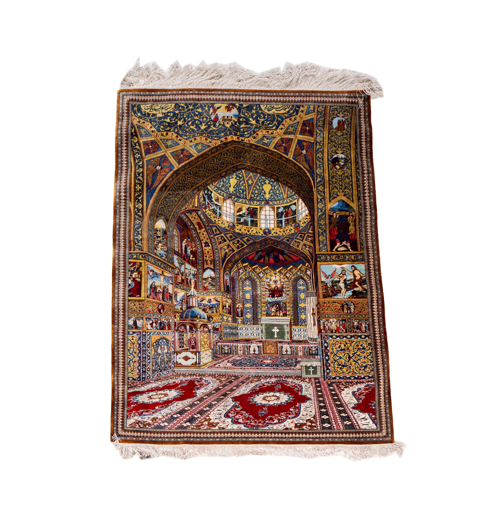 A Fine Silk Qum Pictorial Prayer Rug 5' x 3'4"" (1 of 16)
