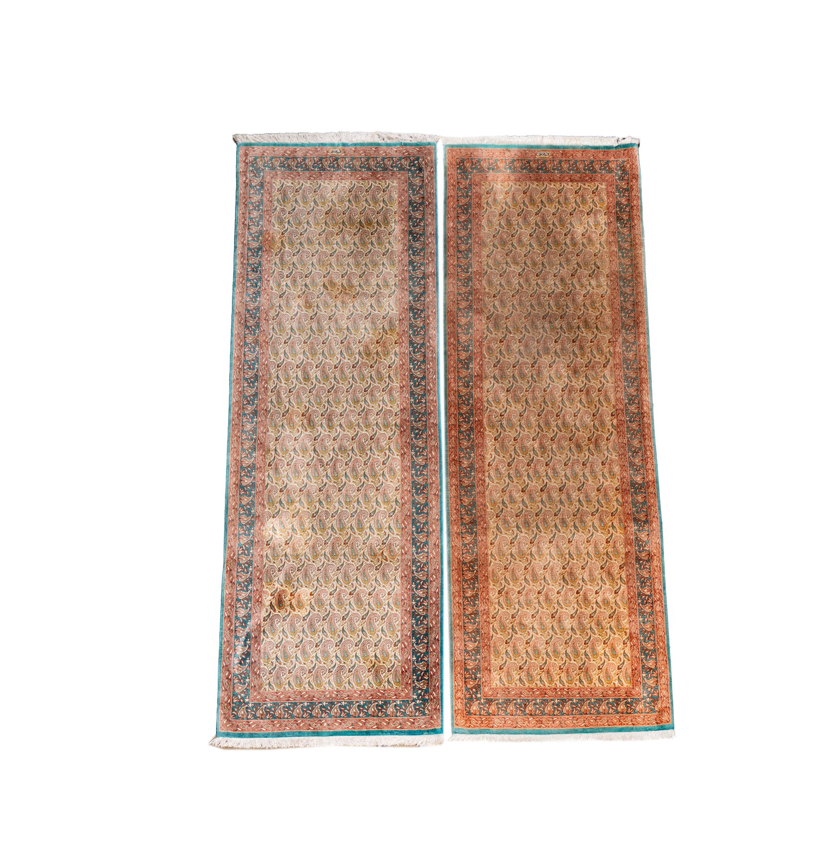 A Pair of Silk Qum Runners 8'2" x 2'7""": each silk and signed, each: 8'2" x 2'7"