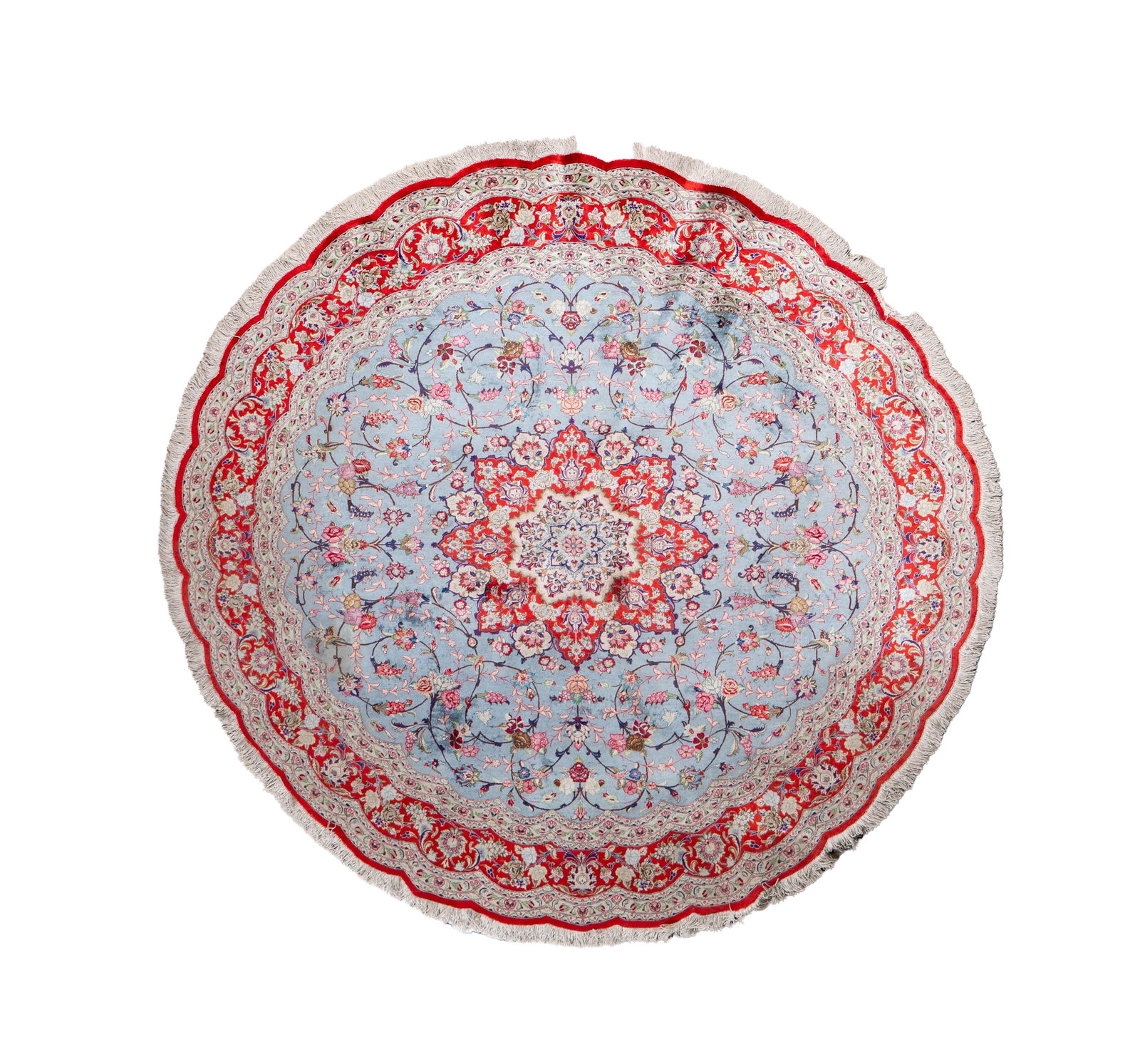 A Qum Round Silk Rug: silk, 6'9" dia.