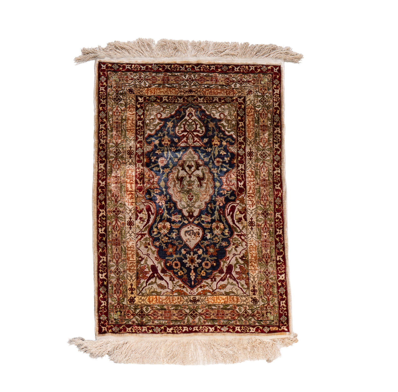 A Kashan Silk and Metallic Thread Prayer Rug 4' x 2'5"" (1 of 15)