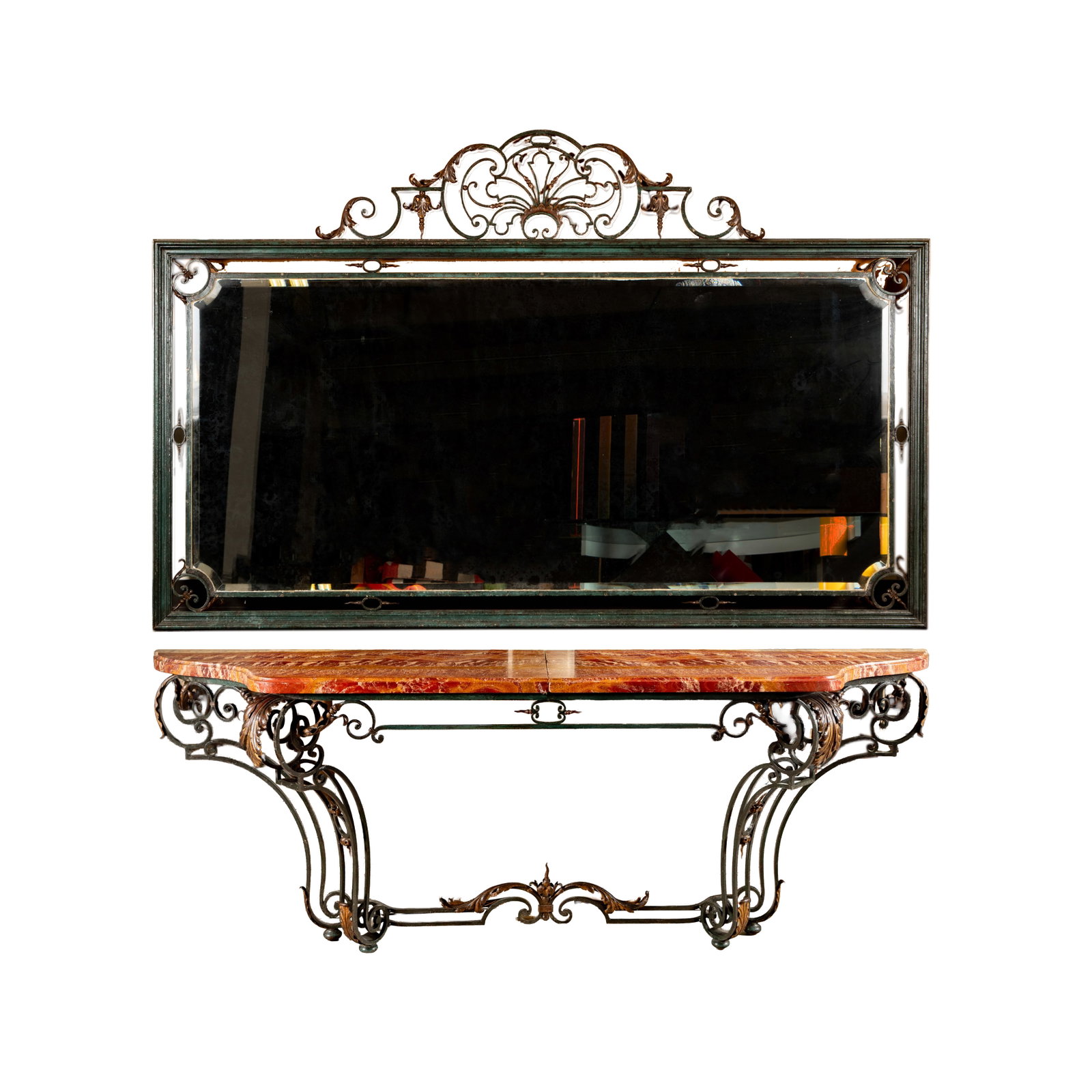 A French Painted Iron Marble Top Console and Mirror (1 of 1)