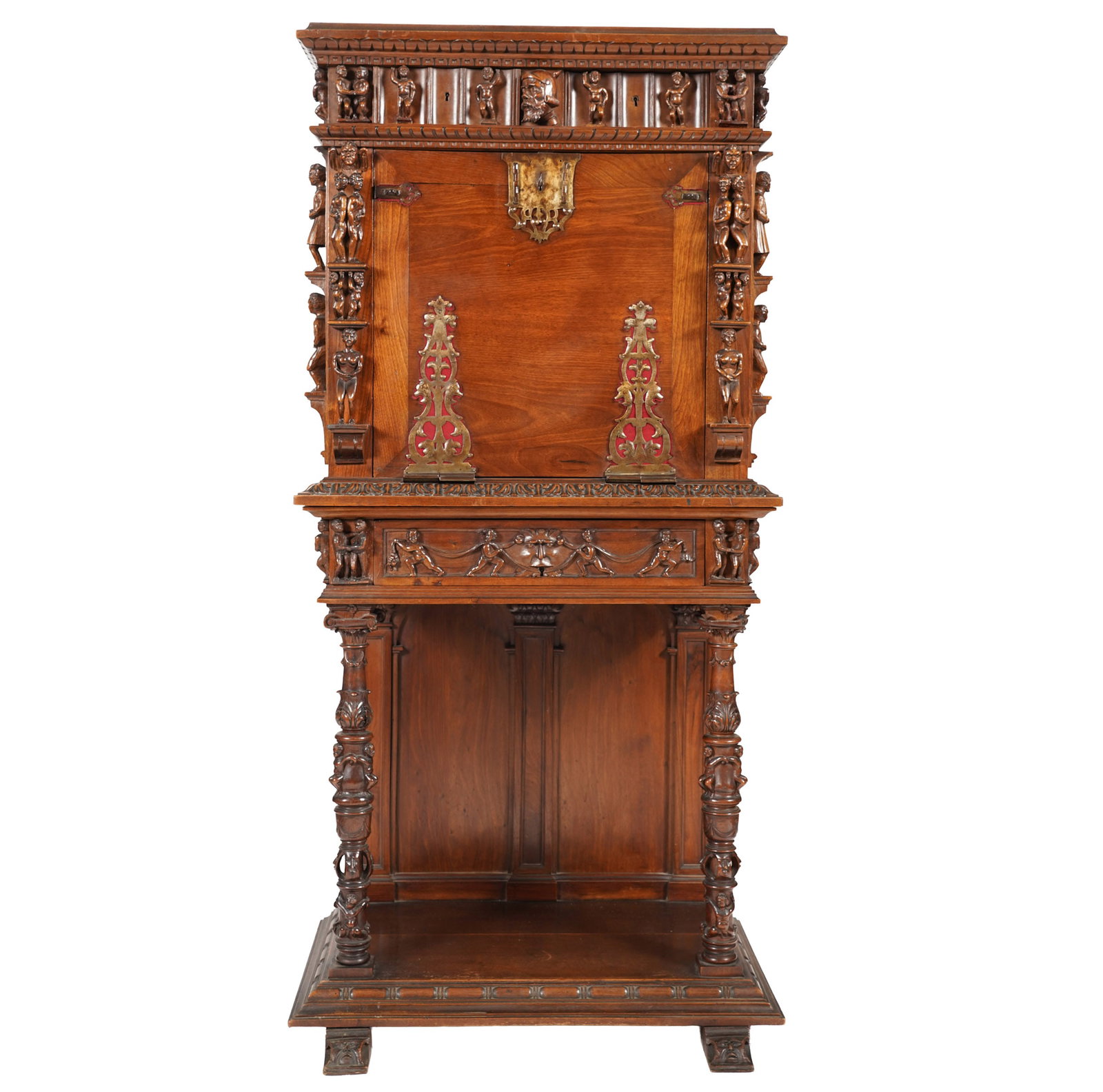 A Renaissance Style Carved Slant Front Cabinet (1 of 20)
