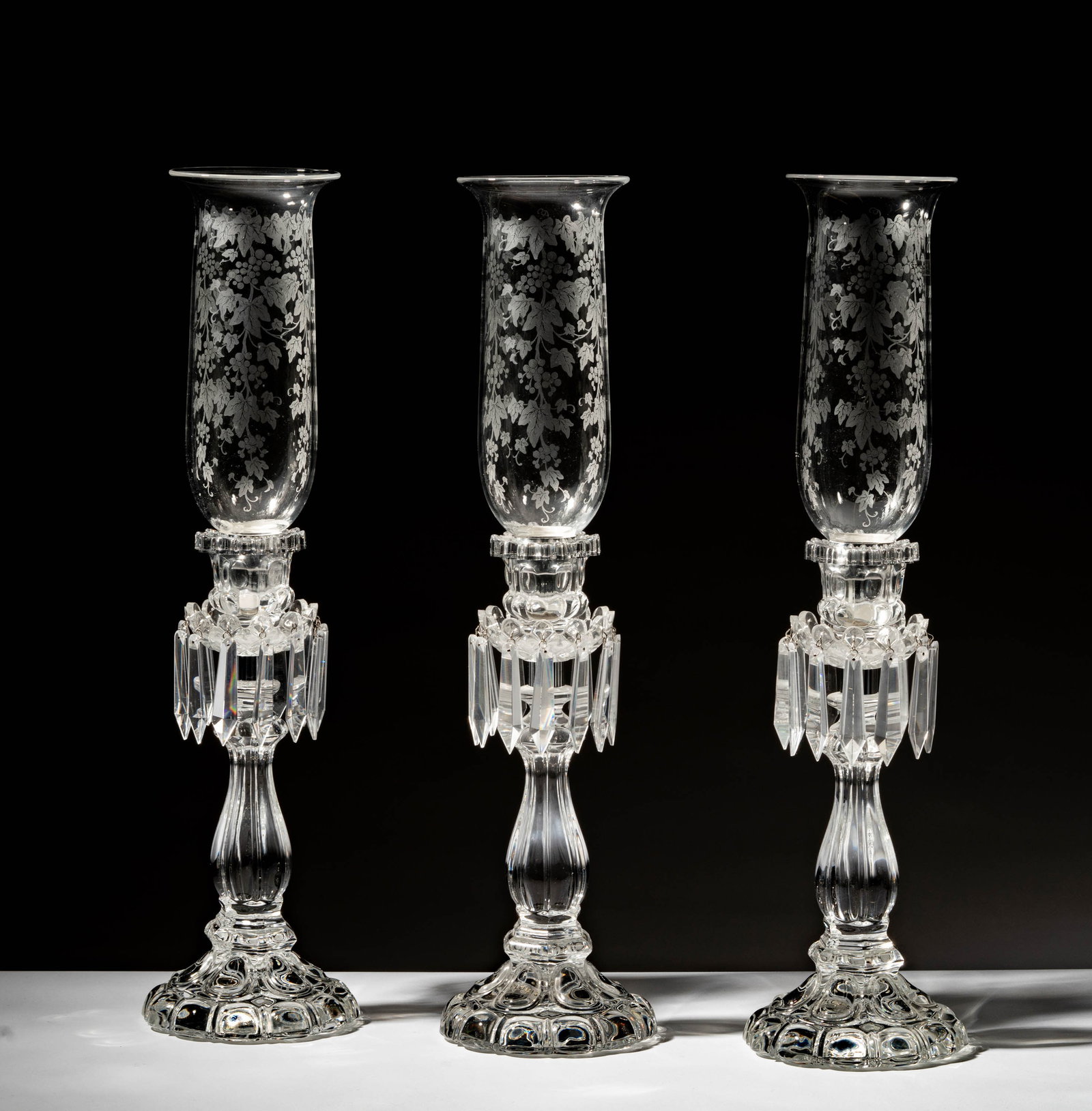 Three St. Louis Crystal Hurricane Candlesticks (1 of 20)