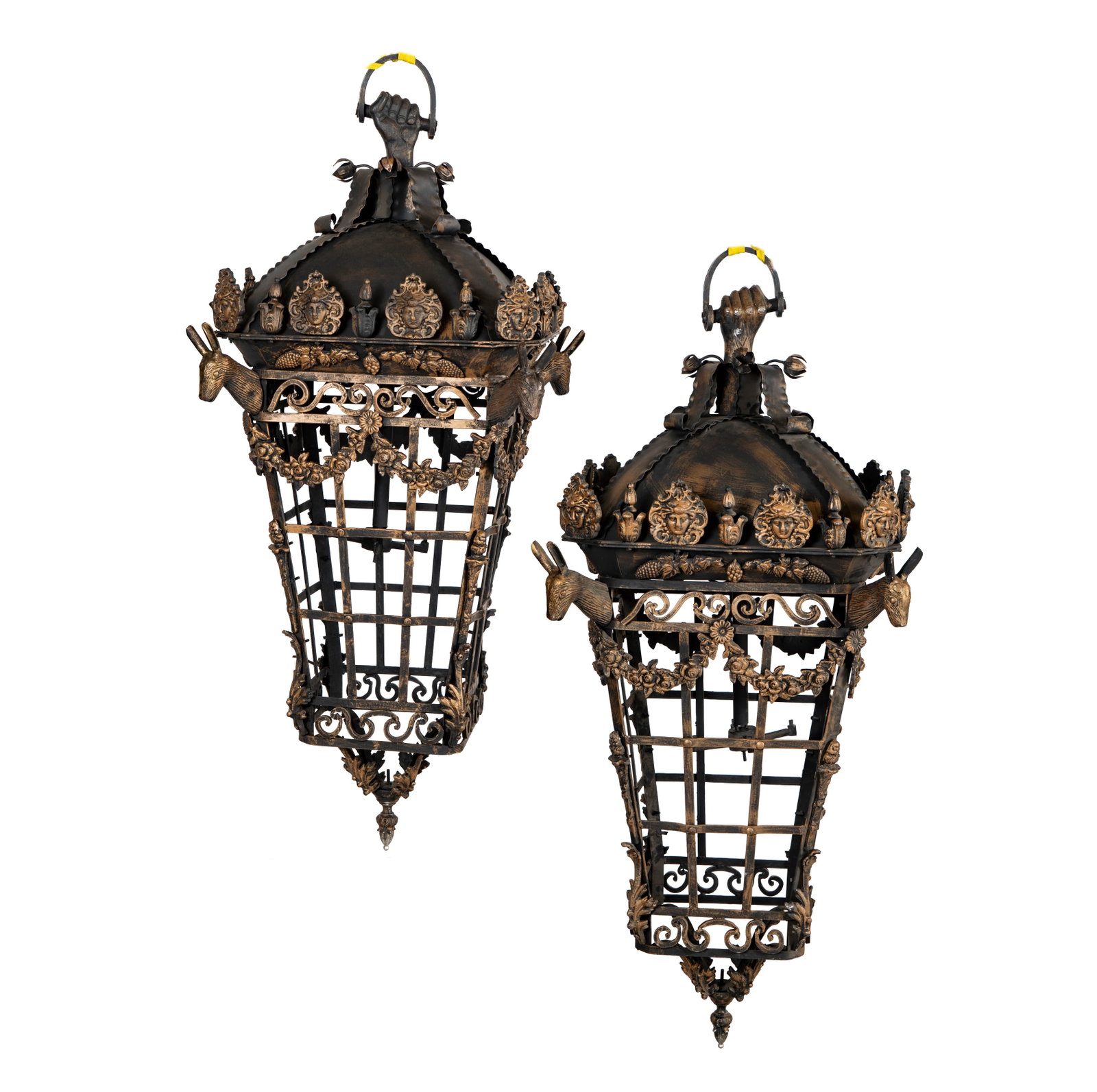 A Pair of Monumental French Wrought Iron and Tole Lanterns (1 of 10)