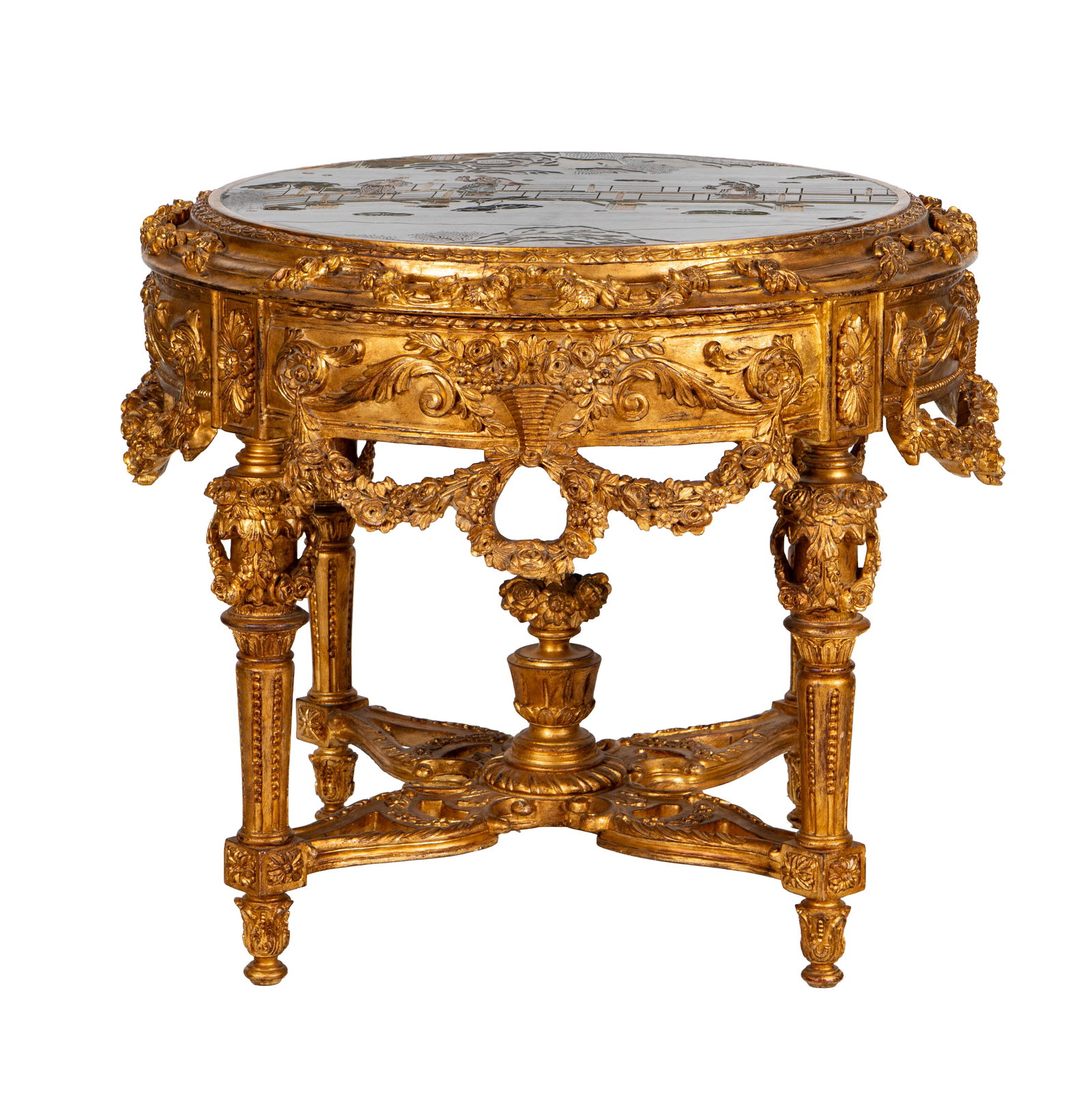 A French Louis XV-Style Chinoiserie Giltwood Center Table: 35 1/2 x 41 1/2 in.