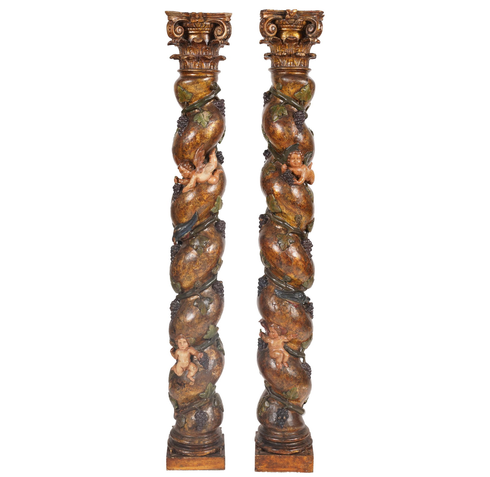 A Pair of Carved Wood and Polychrome Solomonic Columns (1 of 11)