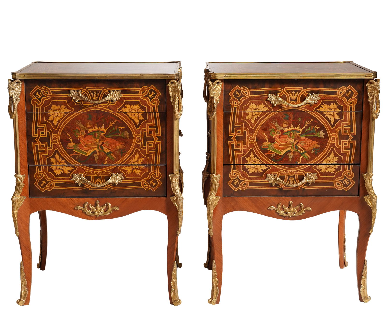 A Pair of Regence-Style Marquetry Inlaid Side Cabinets (1 of 17)