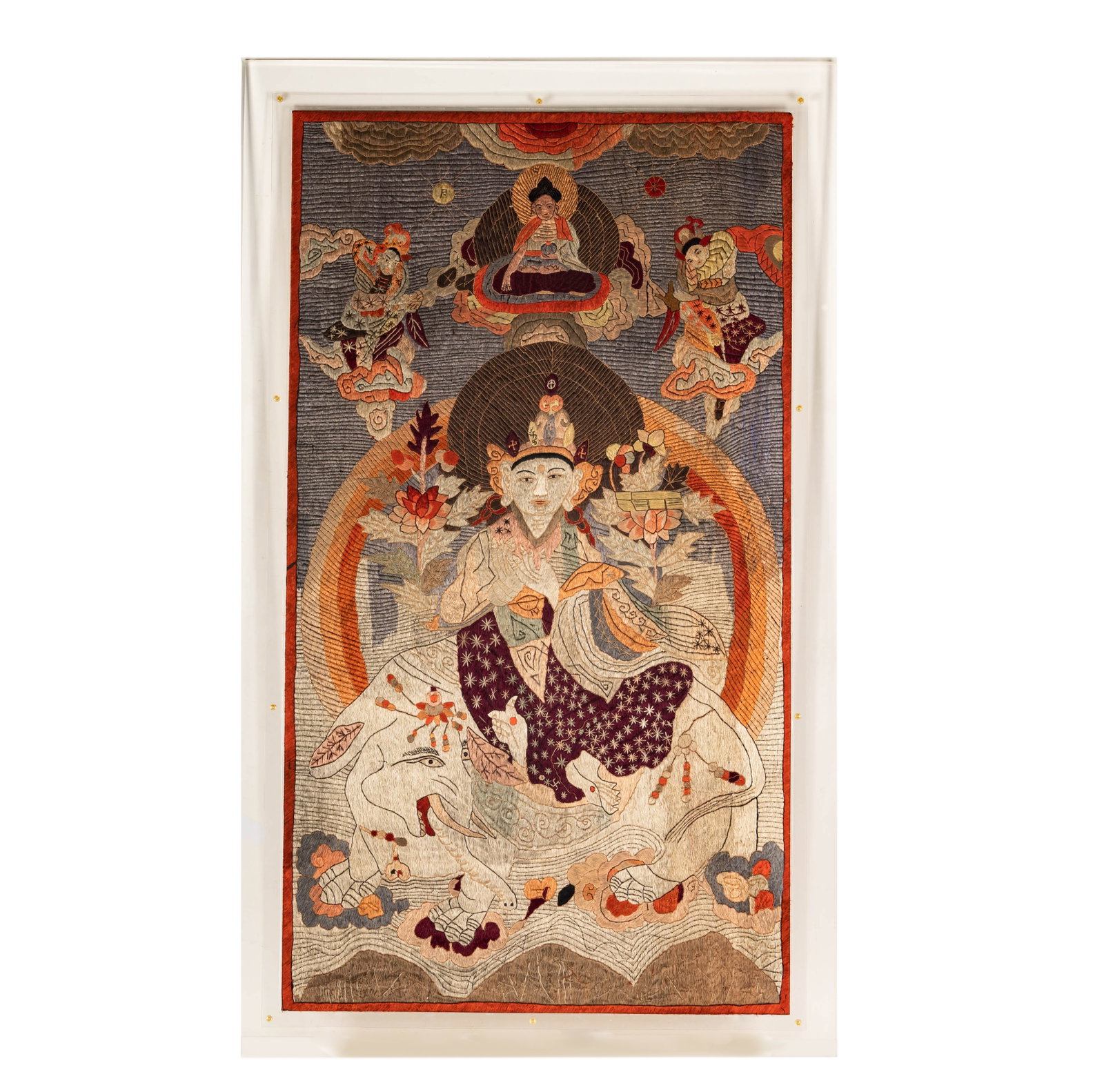 A Silk Embroidered Thangka: 56 1/2 x 31 1/2