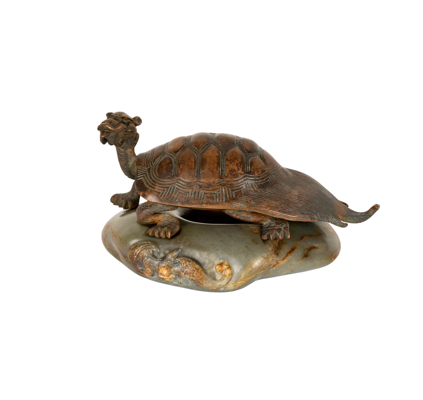A Chinese Jade Brush Washer: Qing Dynasty, overall: 3 3/4 x 6 1/2 x 3 1/2 in. Property from a Santa Fe, New Mexico Estate.