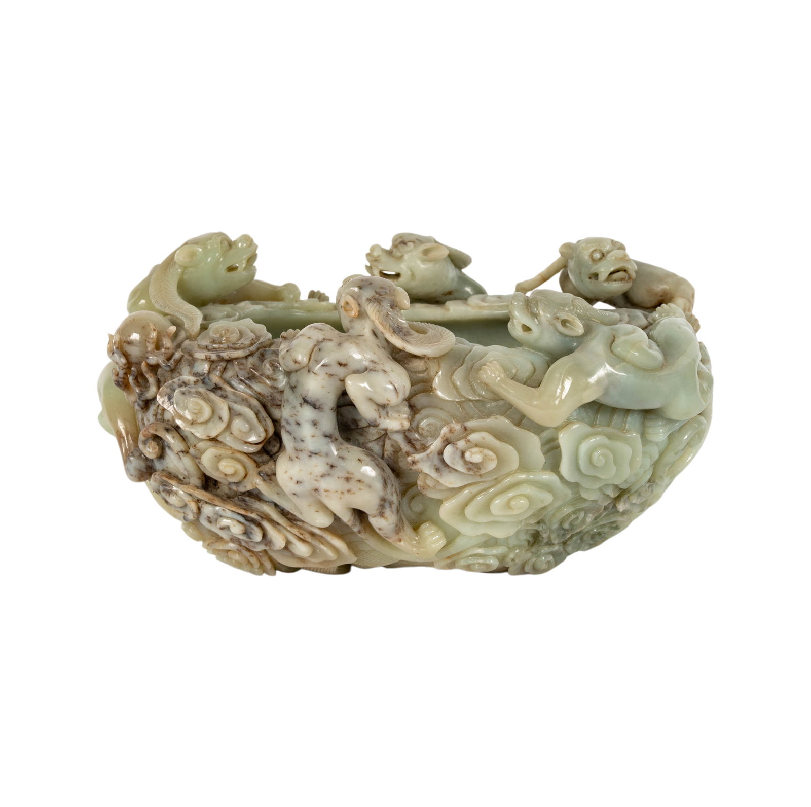 Chinese Jade Carved Bowl: 6 1/4 x 11 1/2 x 9 in.