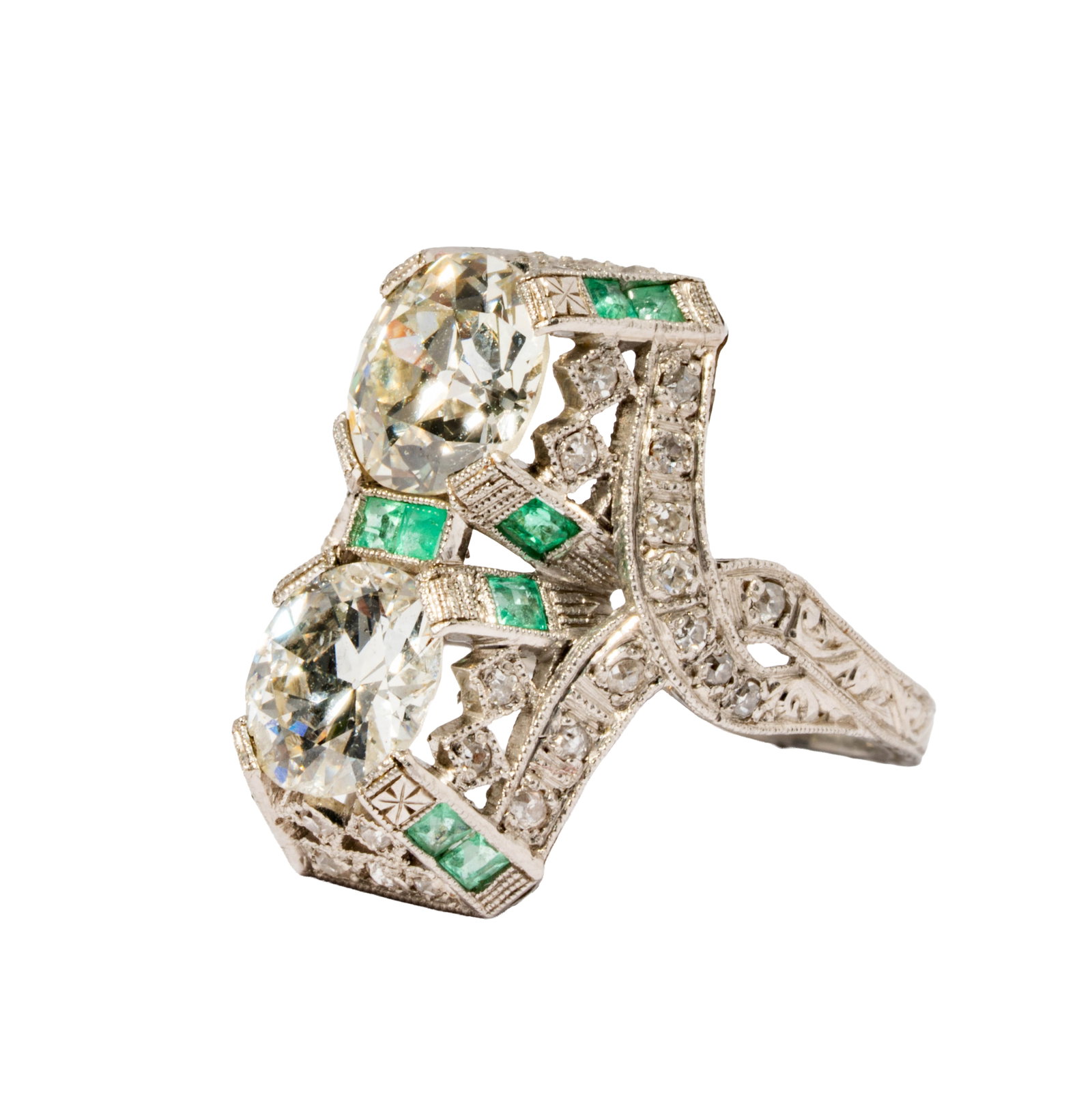 Art Deco Platinum Diamond and Emerald Cocktail Ring (1 of 10)