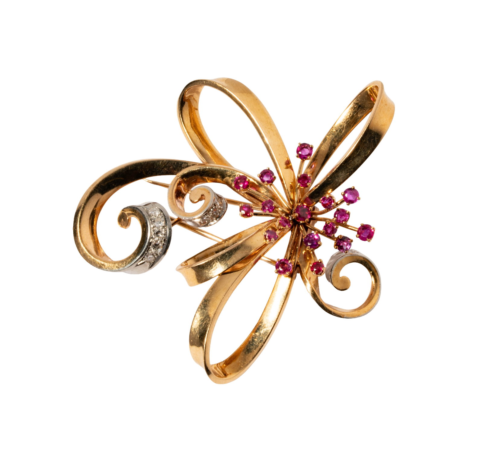 Trabert & Hoeffer Mauboussin, 14 Karat Gold Diamond and Ruby 'Reflection' Brooch (1 of 9)