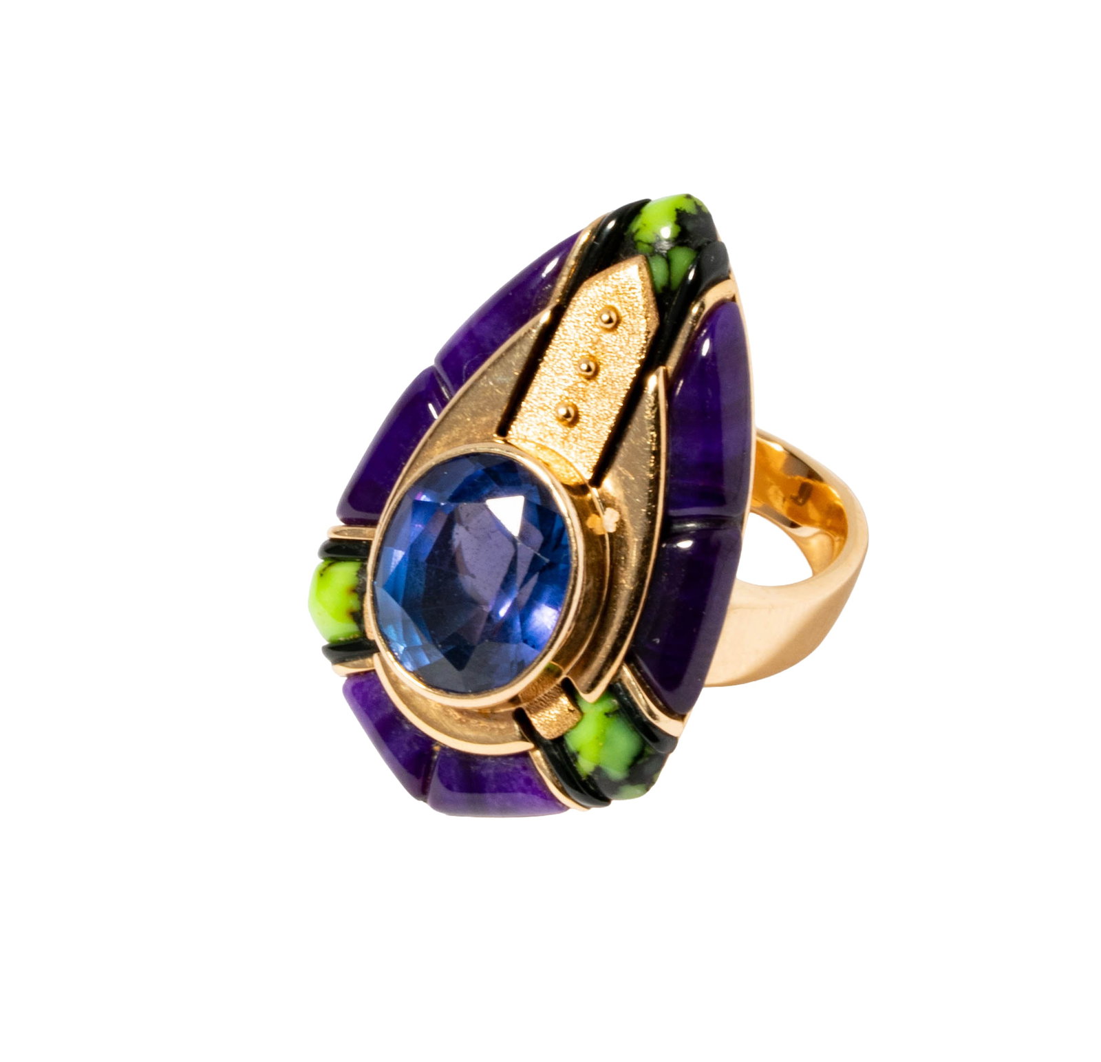Raoul Sosa 14 Karat Yellow Gold Enamel and Tanzanite Ring (1 of 9)