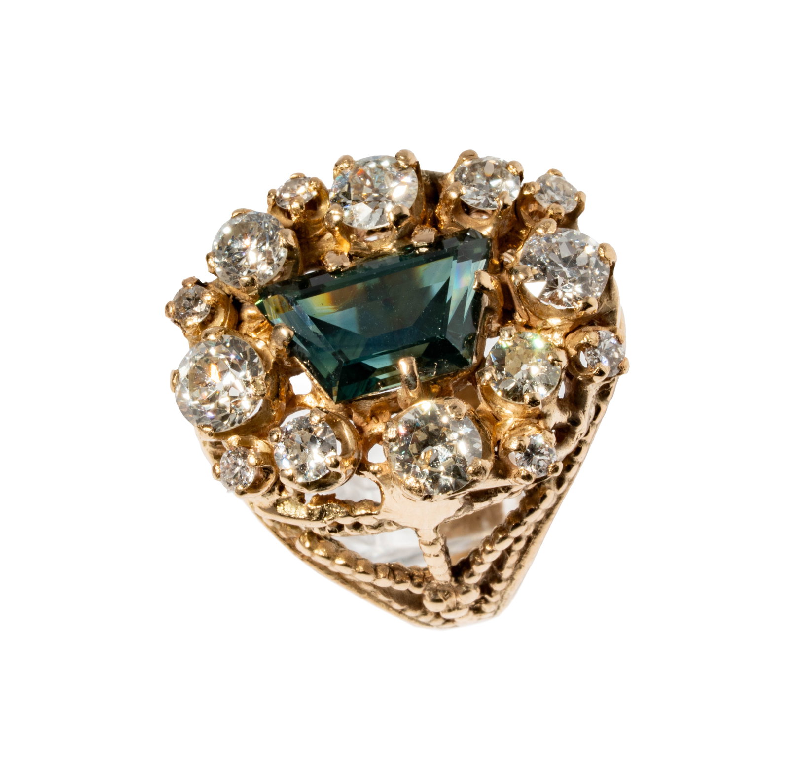 14 Karat Yellow Gold, Tourmaline and Diamond Cocktail Ring (1 of 8)