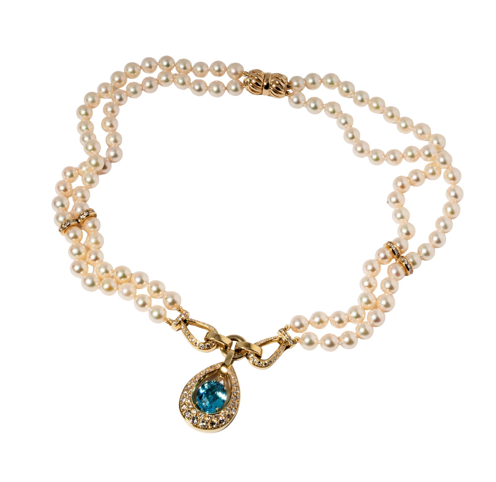 18 Karat Yellow Gold Diamond, Pearl, and Topaz Necklace (1 of 11)