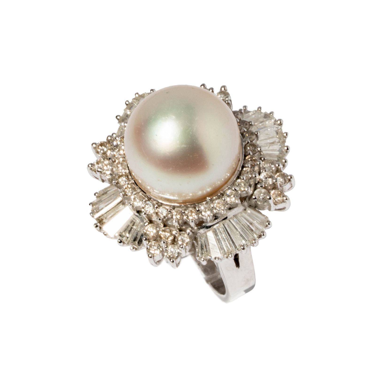 14 Karat White Gold, Pearl, and Diamond Ballerina Ring (1 of 15)