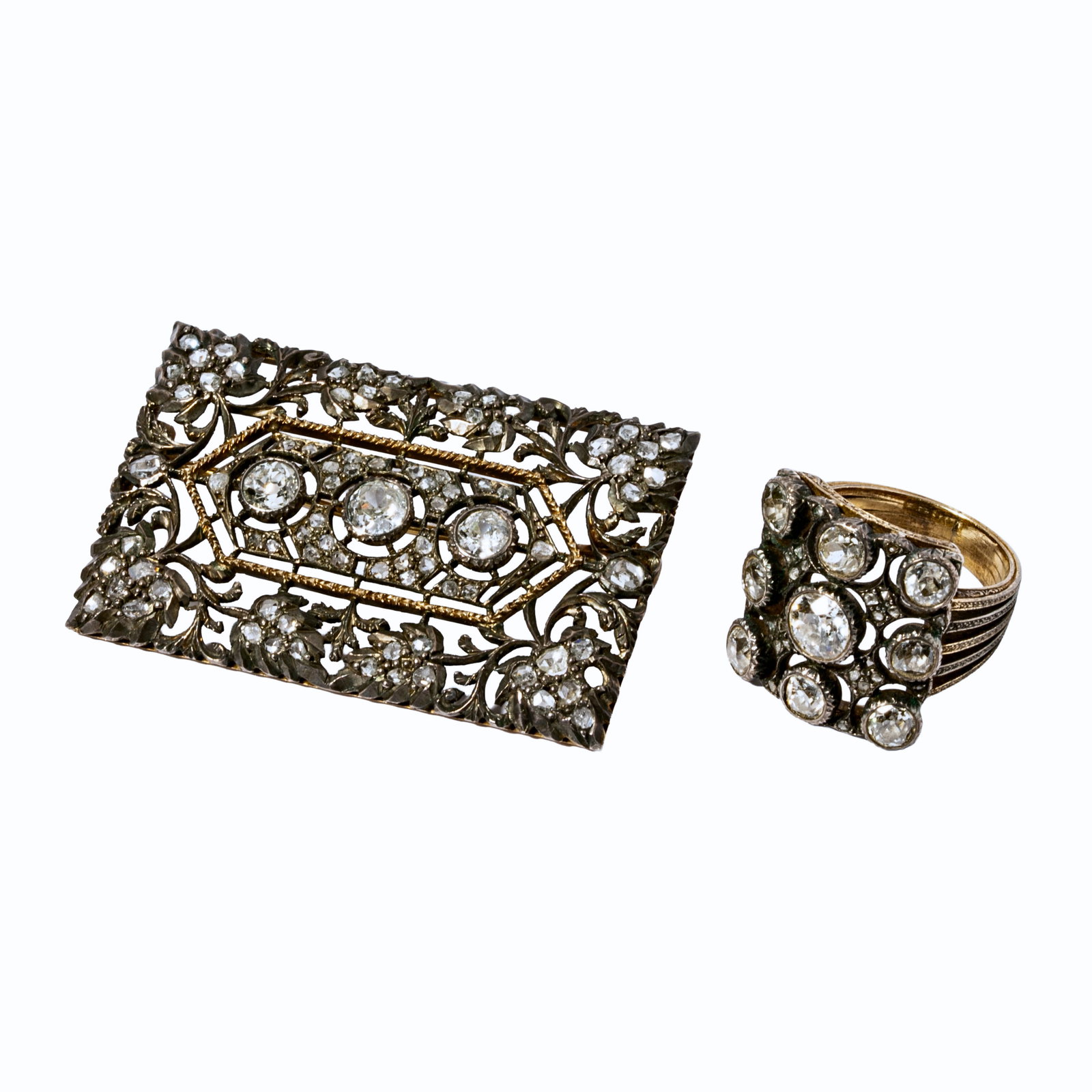After Buccellati, Silver-Topped 14 Karat Yellow Gold and Diamond 'Vinifero' Brooch with Ring (1 of 11)
