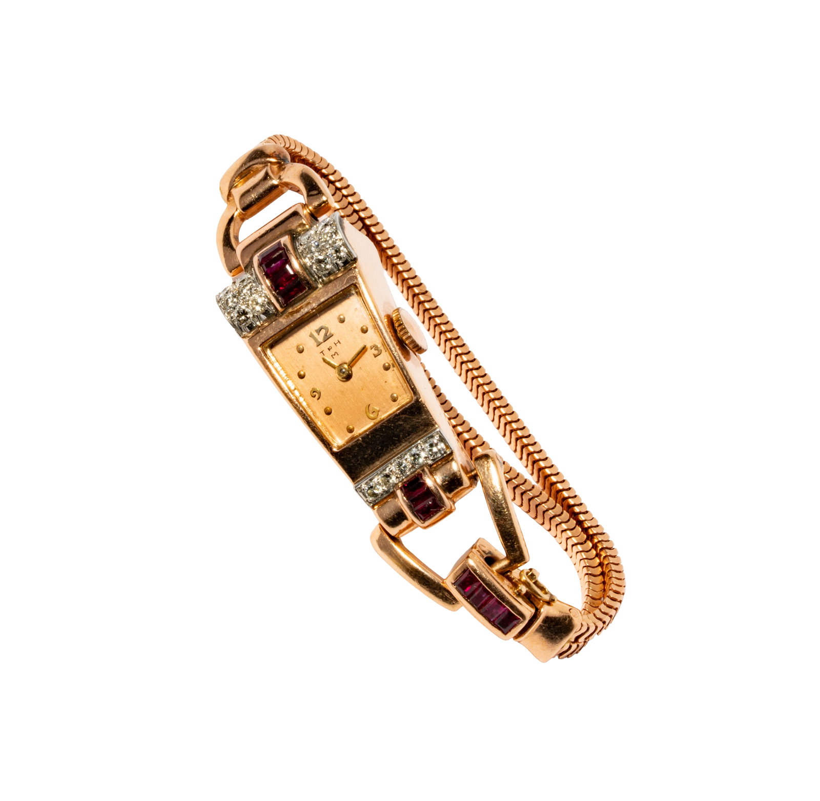 Trabert & Hoeffer Maubousin, 14 Karat Rose Gold, Diamond and Ruby Watch (1 of 7)