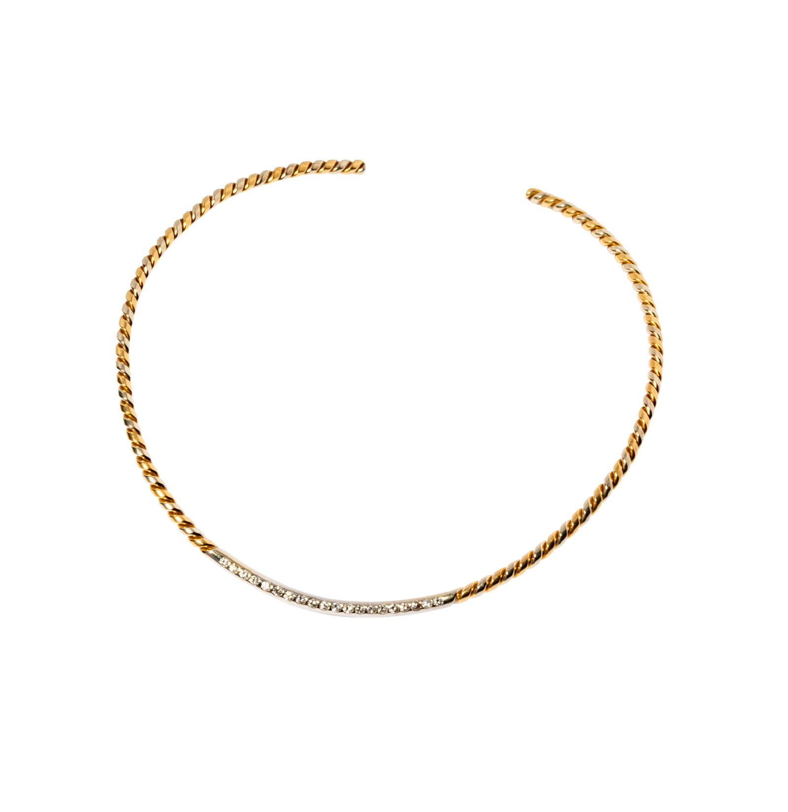 Gio Caroli, 18 Karat Yellow and White Gold Diamond Collar: Including one Italian 18 karat yellow and white gold and diamond necklace, set with 20 small round full-cut diamonds [H/VS-SI], weighing approximately 0.55 carats; necklace measuring 12-1/2 inches not