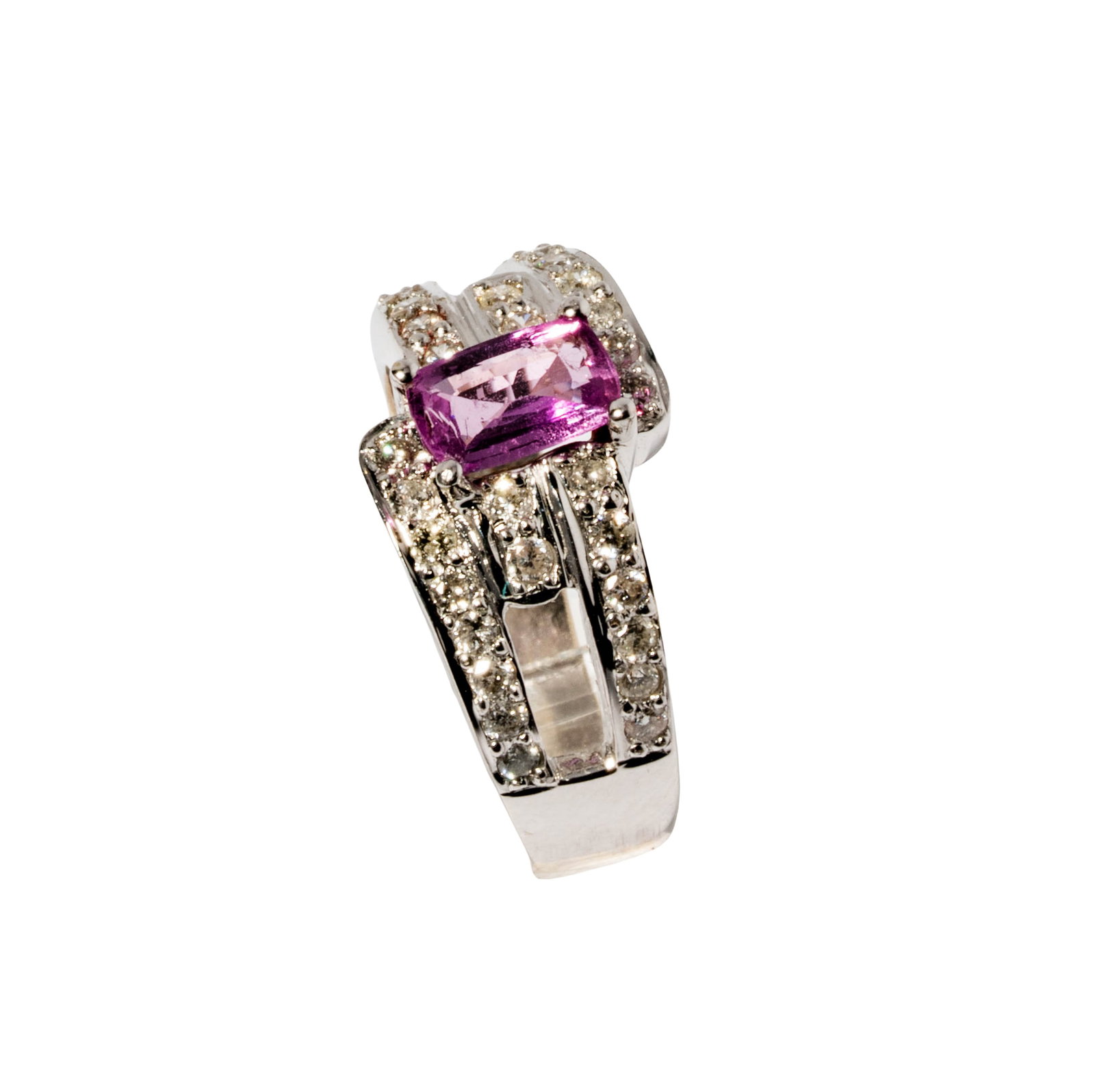 18 Karat White Gold Diamond and Pink Sapphire Ring (1 of 8)